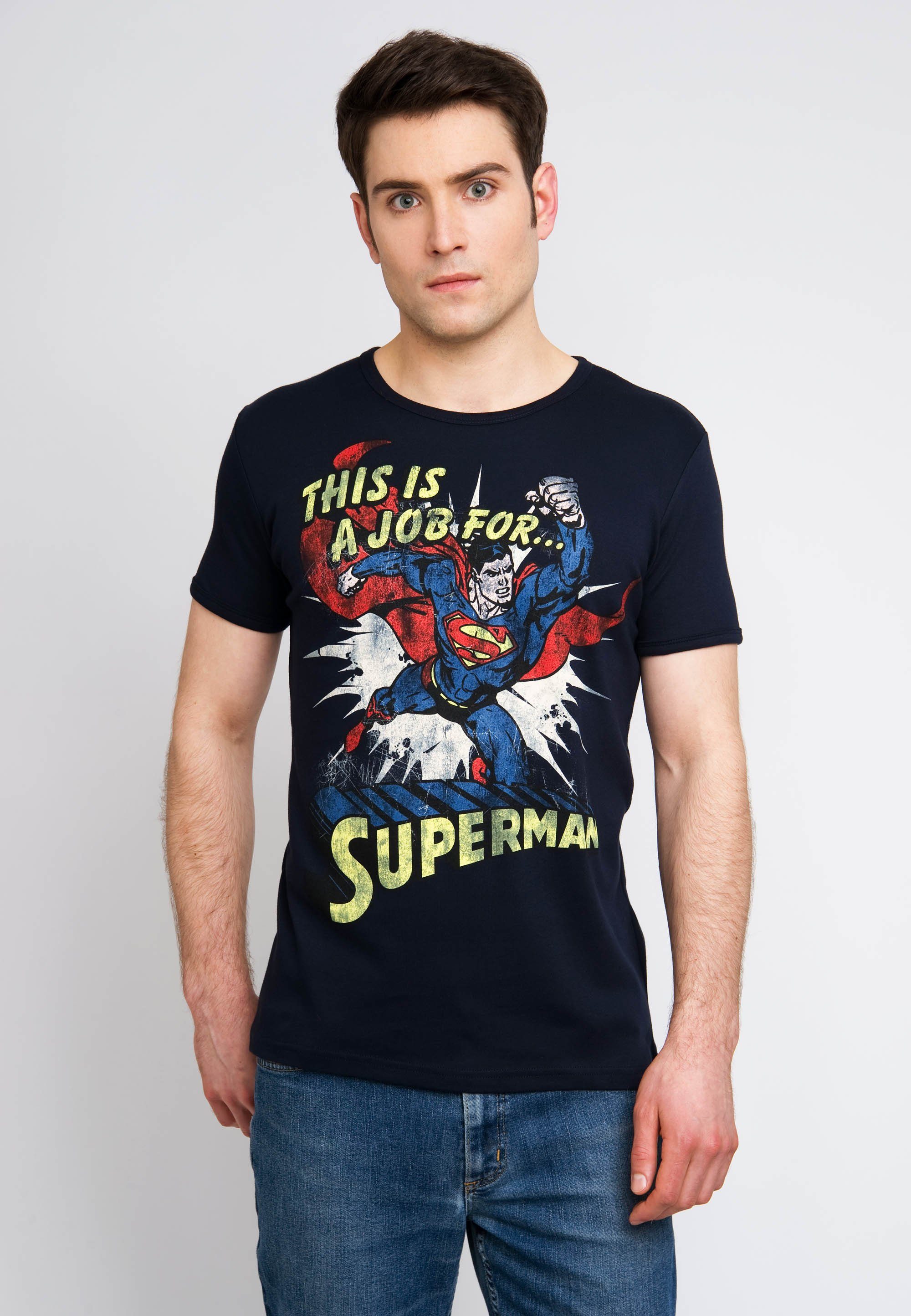 mit lässigem Vintage-Print Superman T-Shirt LOGOSHIRT
