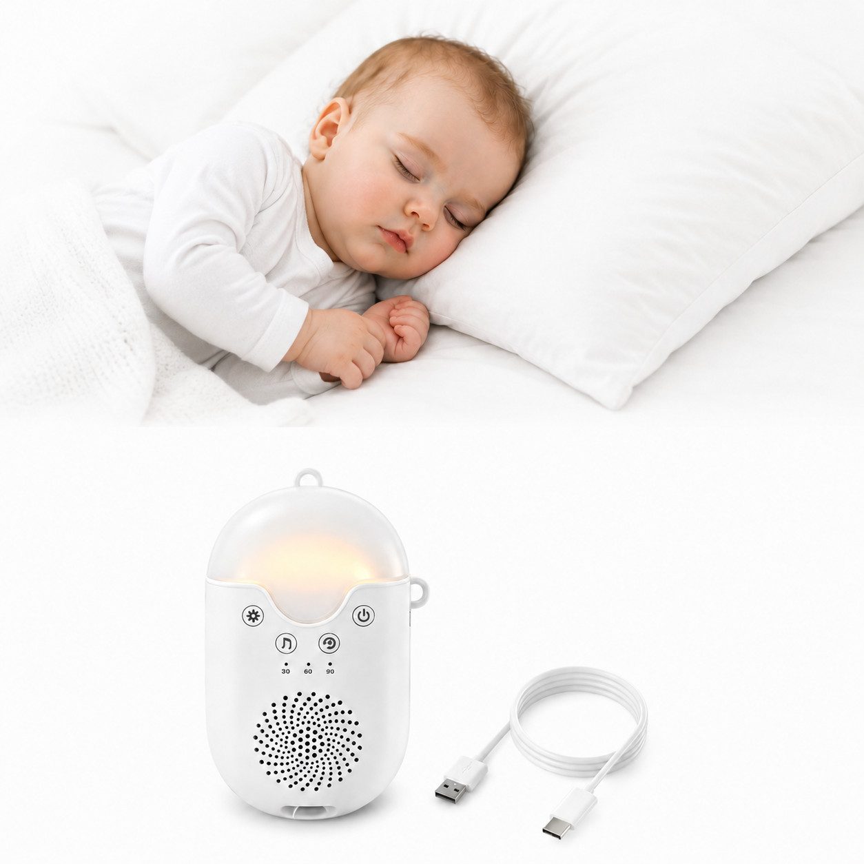 Toomoke Einschlafhilfe Baby, White Noise Machine für Babys Einschlaf Kopfhörer (Nachtlicht und intelligente Zeitsteuerung für Entspannung und Schlaf, Geräusche, beruhigende Klänge)