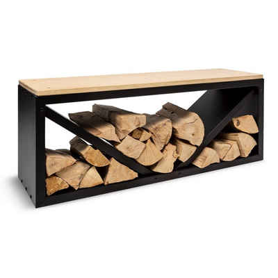 blumfeldt Feuerschale »Kindlewood L Black Holzspeicher Sitzbank 104x40x35cm Bambus Zink«, (ansehnlich moderner Holzspeicher mit Sitzbank-Funktion)