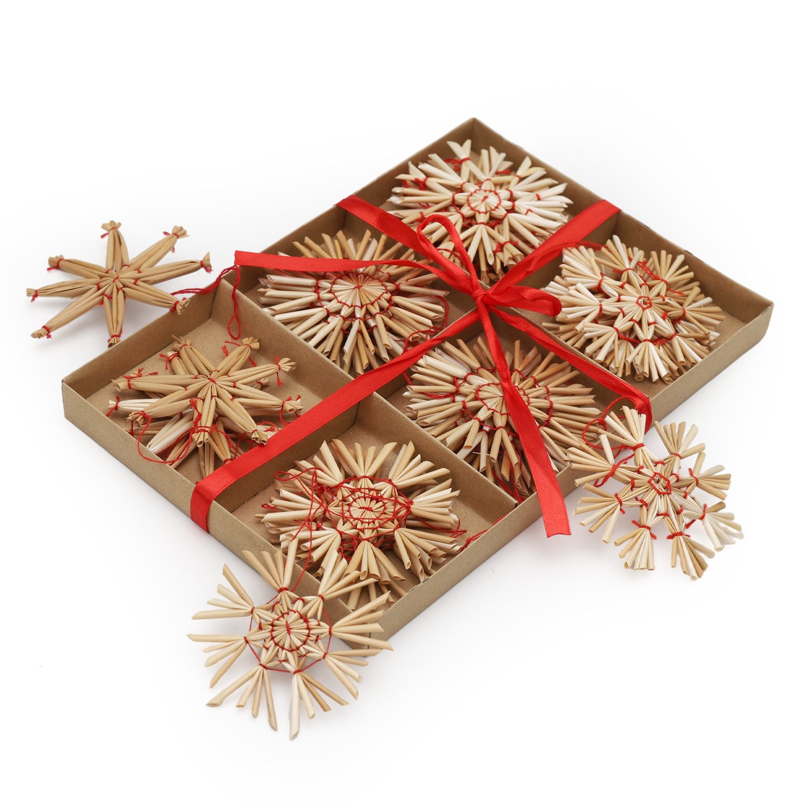 Salcar Christbaumschmuck Strohsterne Weihnachtsbaumschmuck Natürlicher Christbaum-Dekohänger (24-tlg), Weihnachtsdeko bis zu 8 cm große Sterne