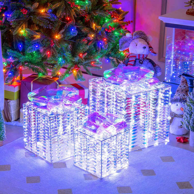 COSTWAY Weihnachtsfigur (3 St), Weihnachtenboxen mit 156 LEDs, irisierend