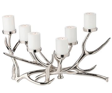 EDZARD Adventskranz James, Höhe 27 cm, Kerzenleuchter Geweih-Design, aus vernickeltem Aluminium in Silber-Optik, Adventskranz für Stumpenkerzen