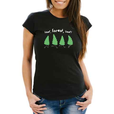 MoonWorks Print-Shirt Damen T-Shirt Frauen Fun-Shirt Spruch lustig lauf Forest lauf Baum Motiv Parodie Filmzitat Wortspiel Moonworks® mit Print