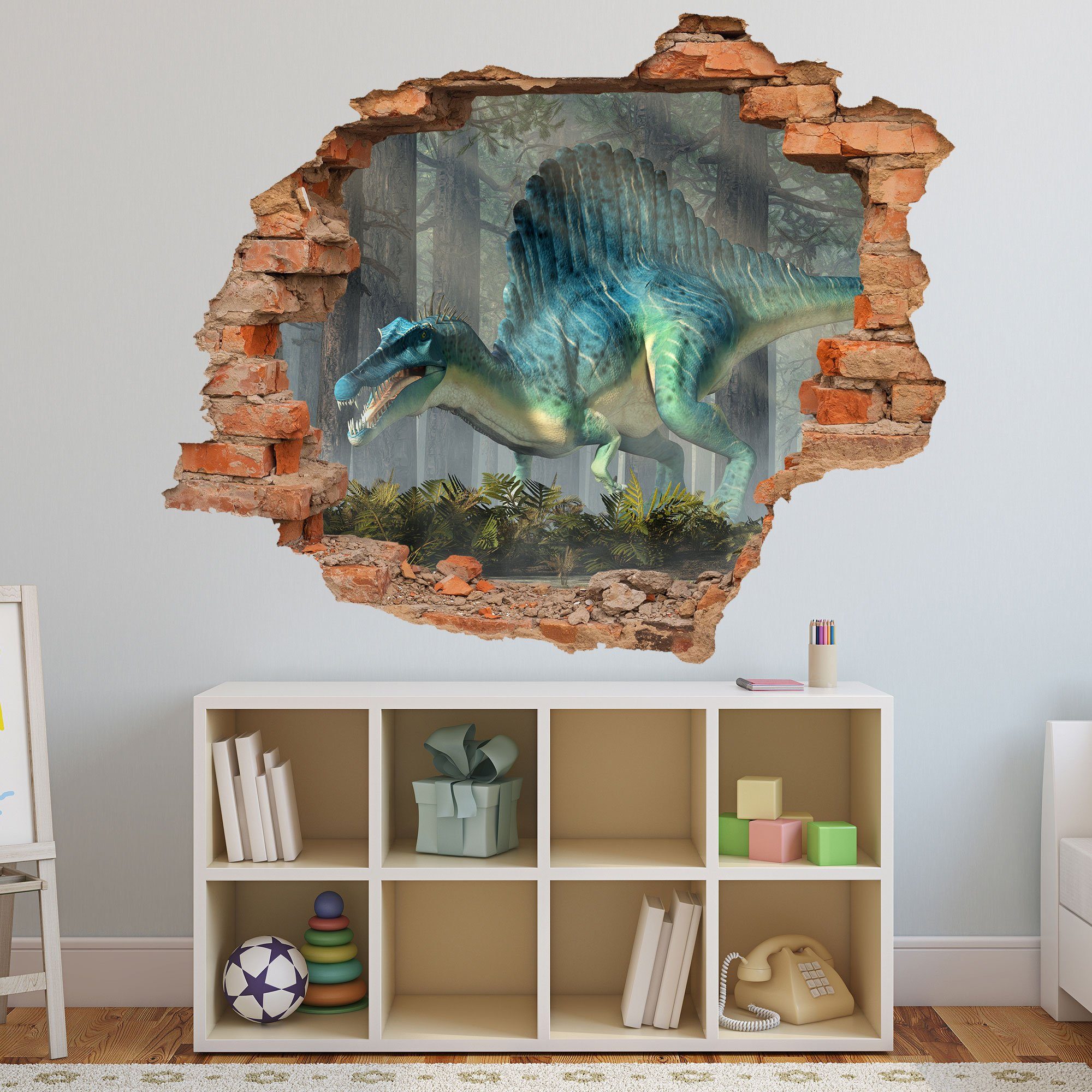 WallSpirit Wandtattoo Wanddurchbruch "Dinosaurier", selbstklebend, rückstandlos abziehbar