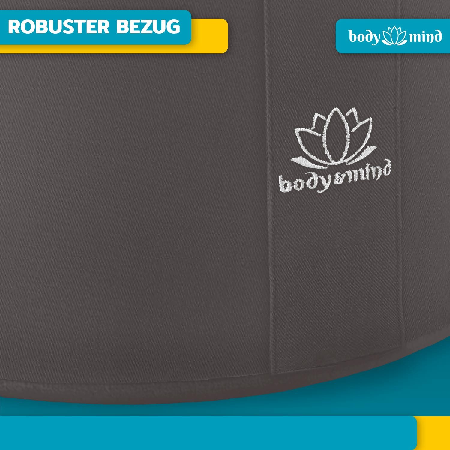 Body & Mind Meditationskissen Rundes Meditationskissen – Yogakissen & Bodensitz für Achtsamkeit, Boden Sitz-Kissen Polster für Meditation & Yoga