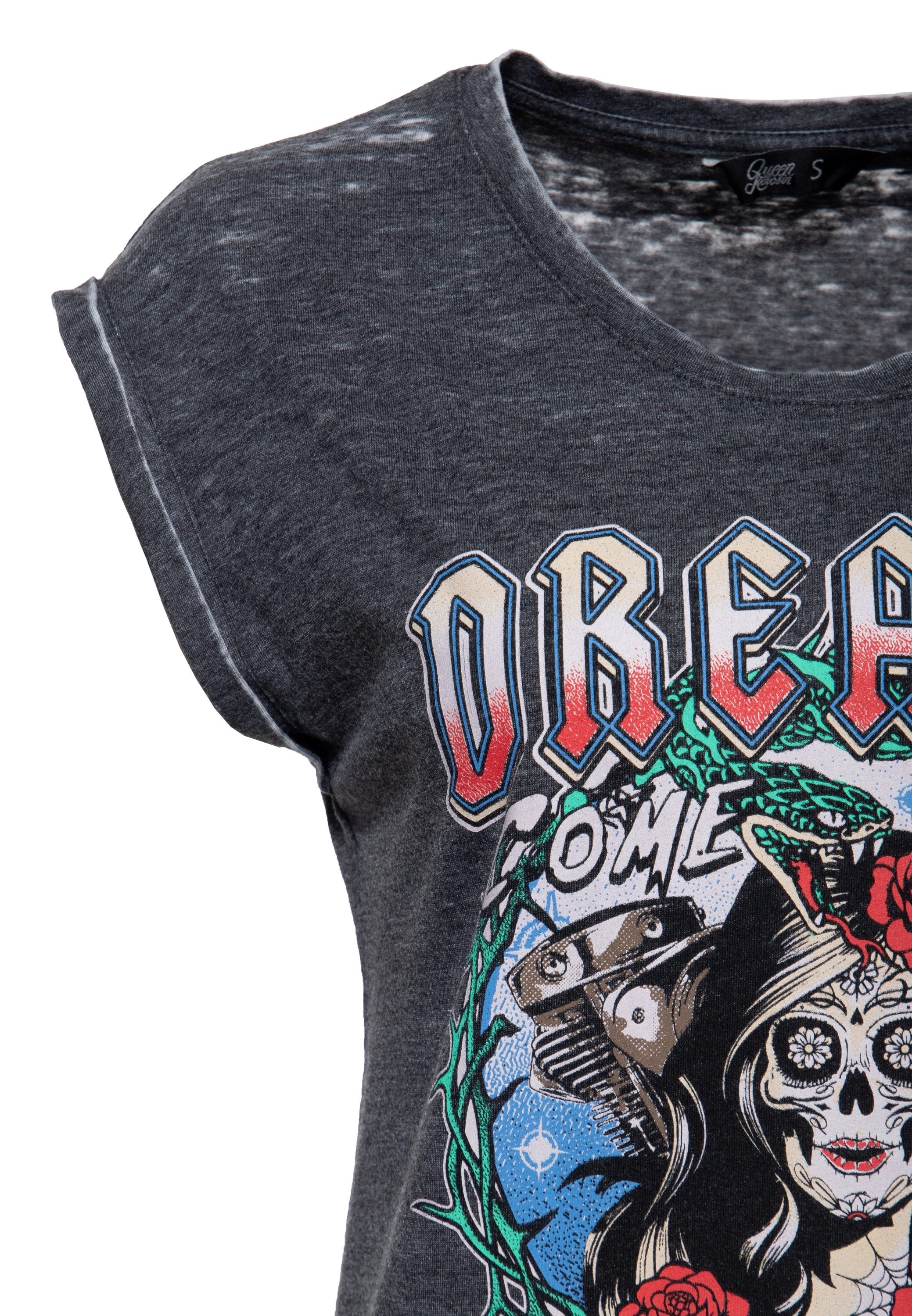 QueenKerosin Print-Shirt Dreams Come True mit Calavera-Illustration – Bild 3 von 4