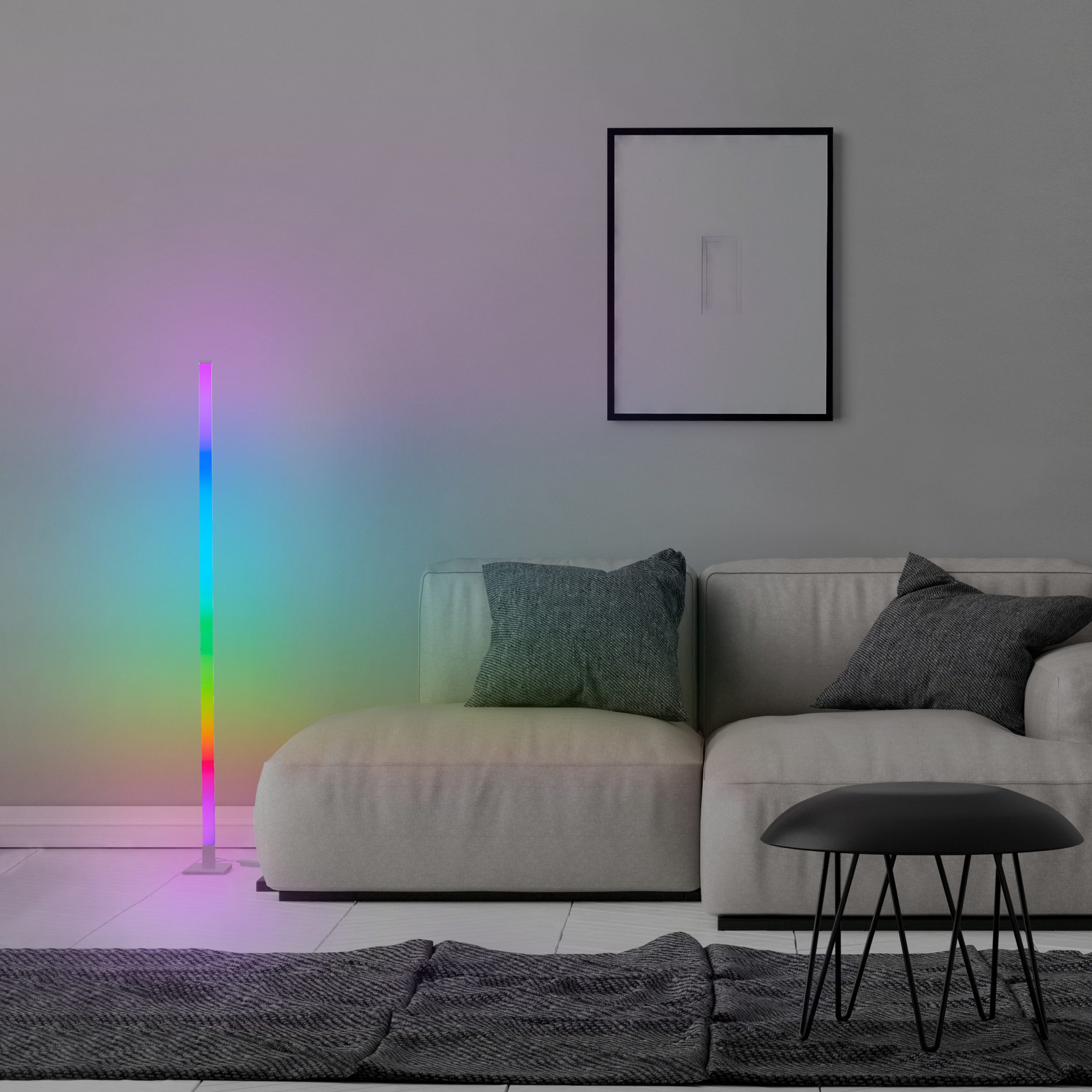 Lightbox Stehlampe, RGB-LED Stehleuchte, 150 cm, digitales RGB, Musiksensor, dimmbar, weiß