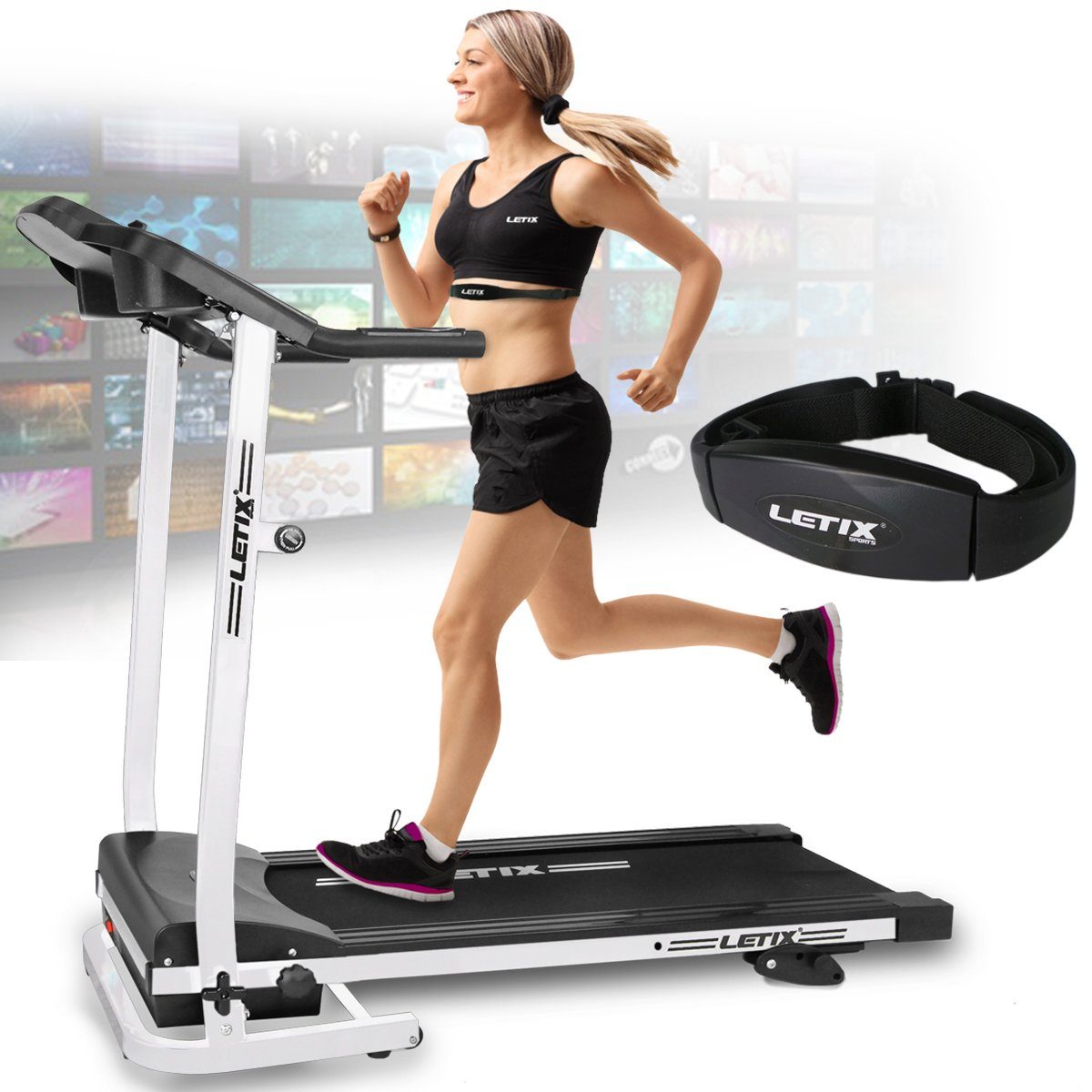 Letix Sports Laufband Speedrunner mit LCD-Display Motorisiertes Fitnessgerät (Heimtrainer elektrisch), mit Bluetooth & APP Funktion weiß