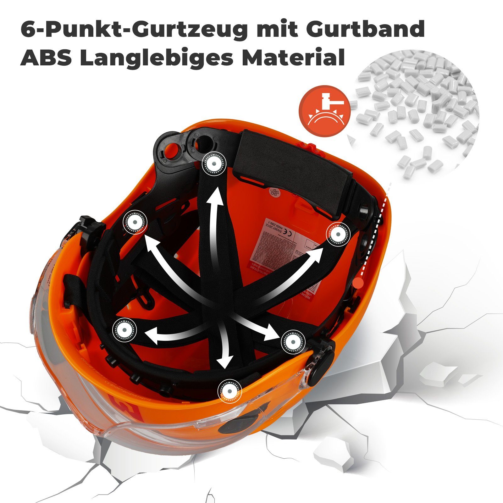 Mustbau Schutzhelm EN397, Arbeitshelm Mit Ohrschutz und Schutzbrille Set, ABS, 53- 63cm verstellbar