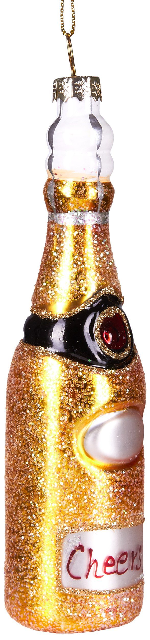 Champagnerflasche, Weihnachtsanhänger Weihnachtskugel Glas, cm - mundgeblasenes Handbemalte schöner BRUBAKER aus Christbaumschmuck 15 Unikat