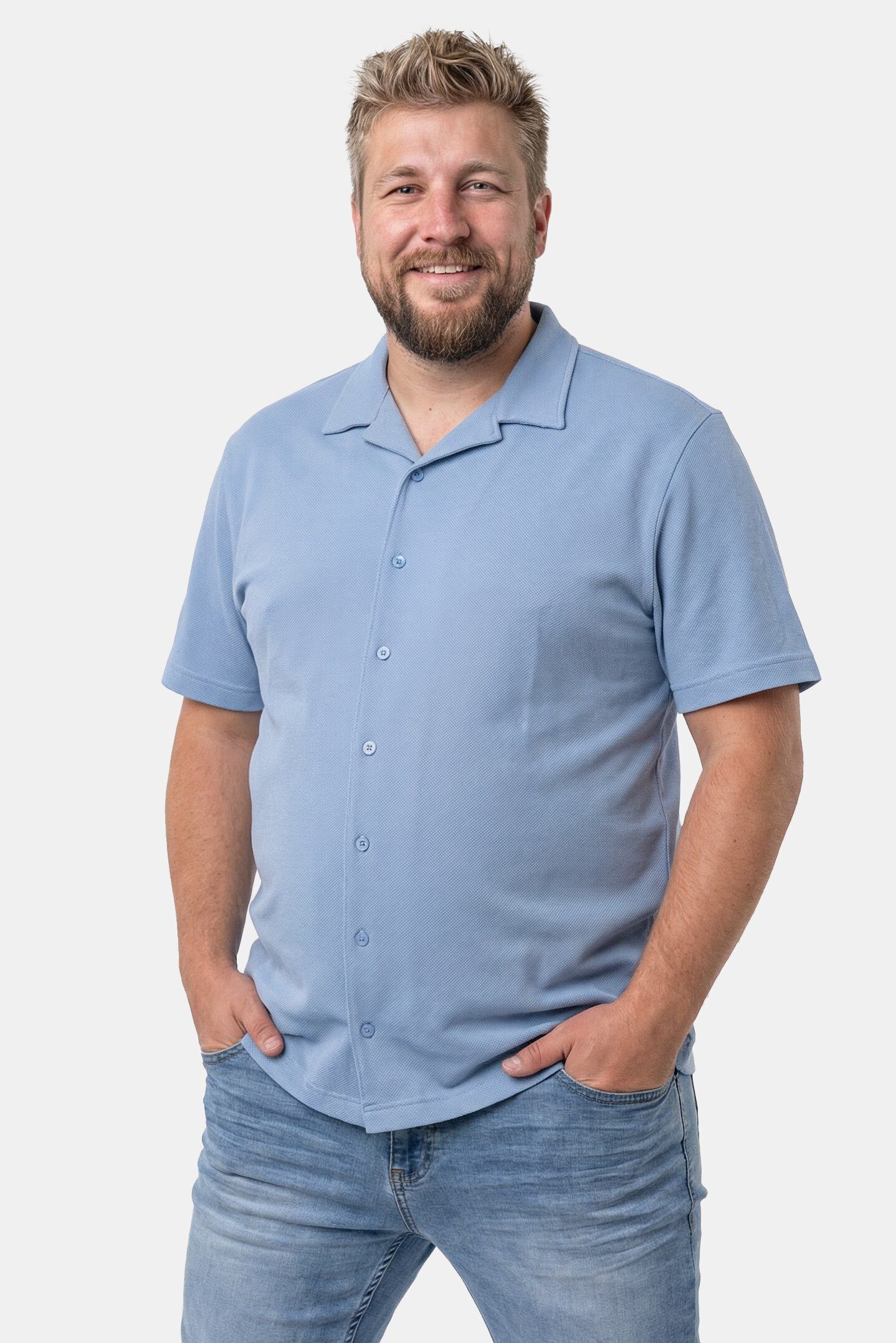 Men Plus Kurzarmhemd Piqué-Hemd Cubakragen Cuba Fit