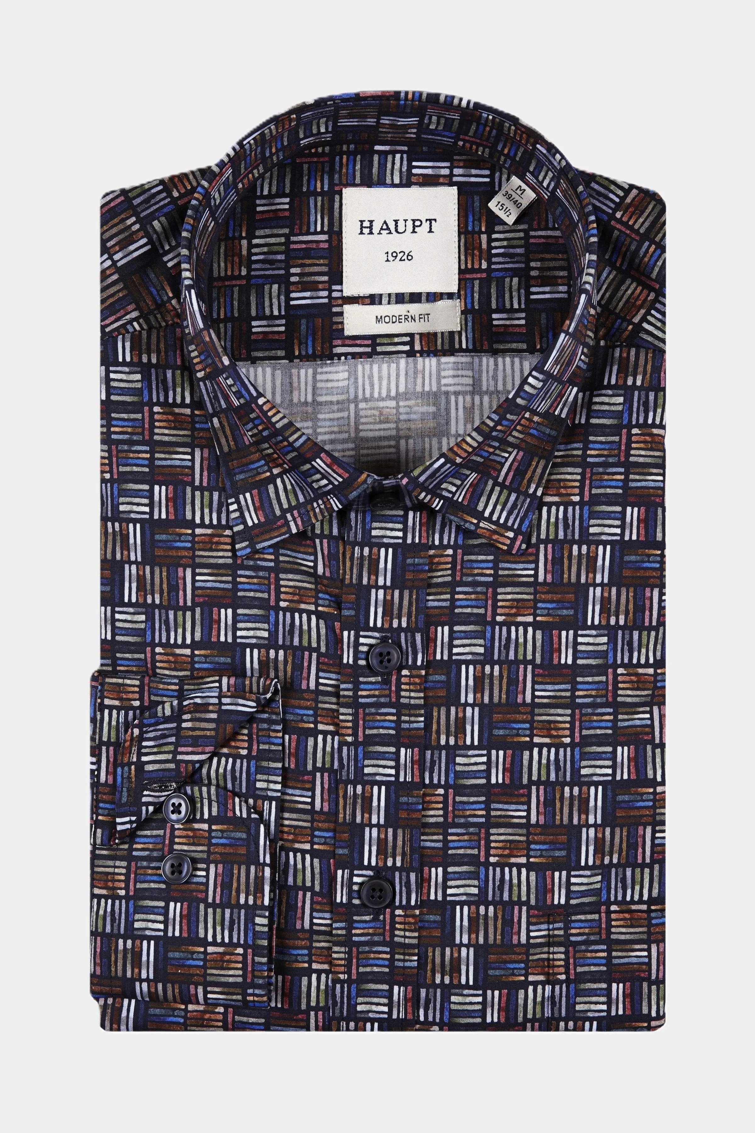 Haupt Langarmhemd Haupt Modern Fit Langarm Baumwoll-Herrenhemd mit bunten Streifen