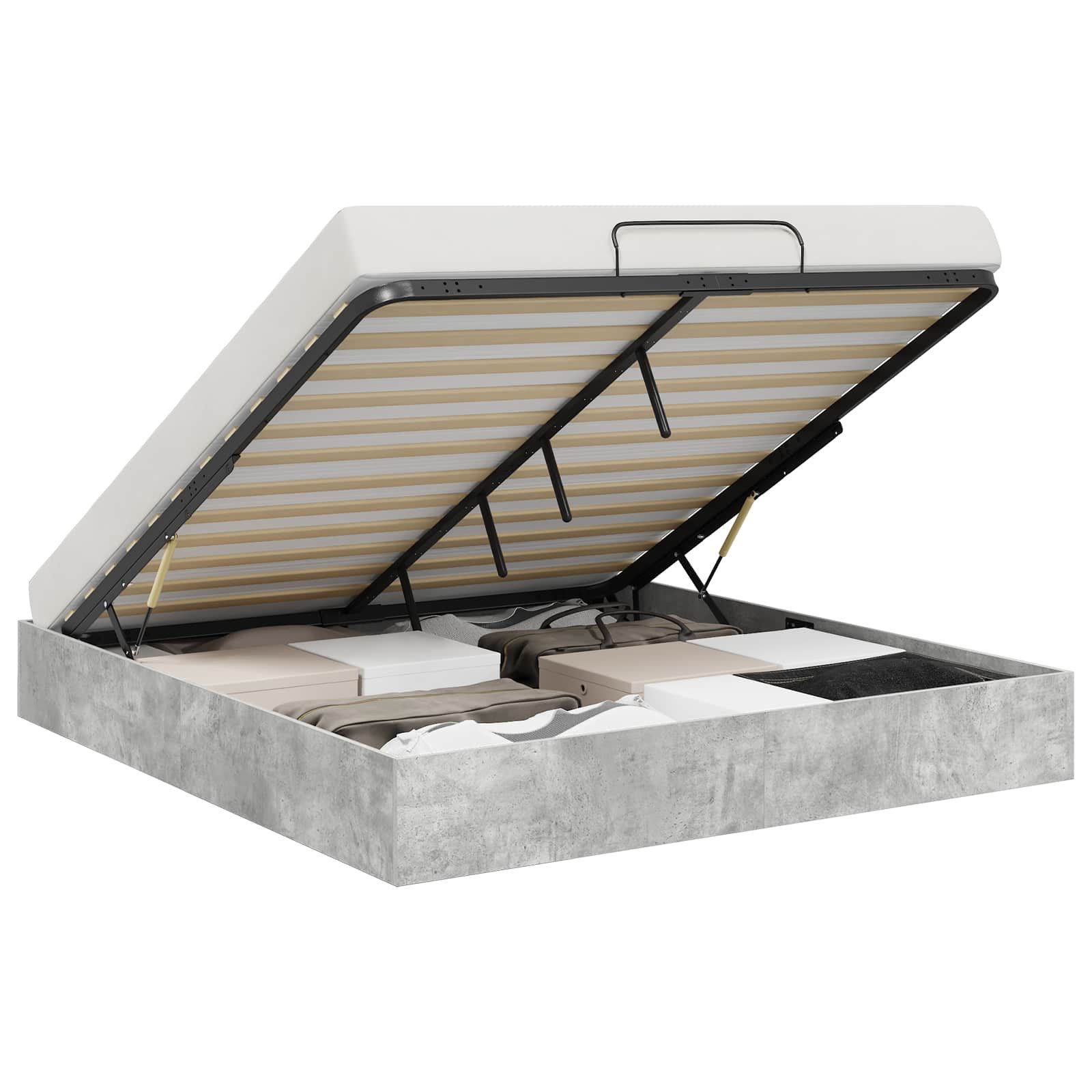 furnicato Stauraumbett Ottoman Bettgestell 203 x 180 x 25 cm Beton (1-tlg), Bettrahmen mit Gaslift-System und geräumigem Stauraum für dein Zimmer