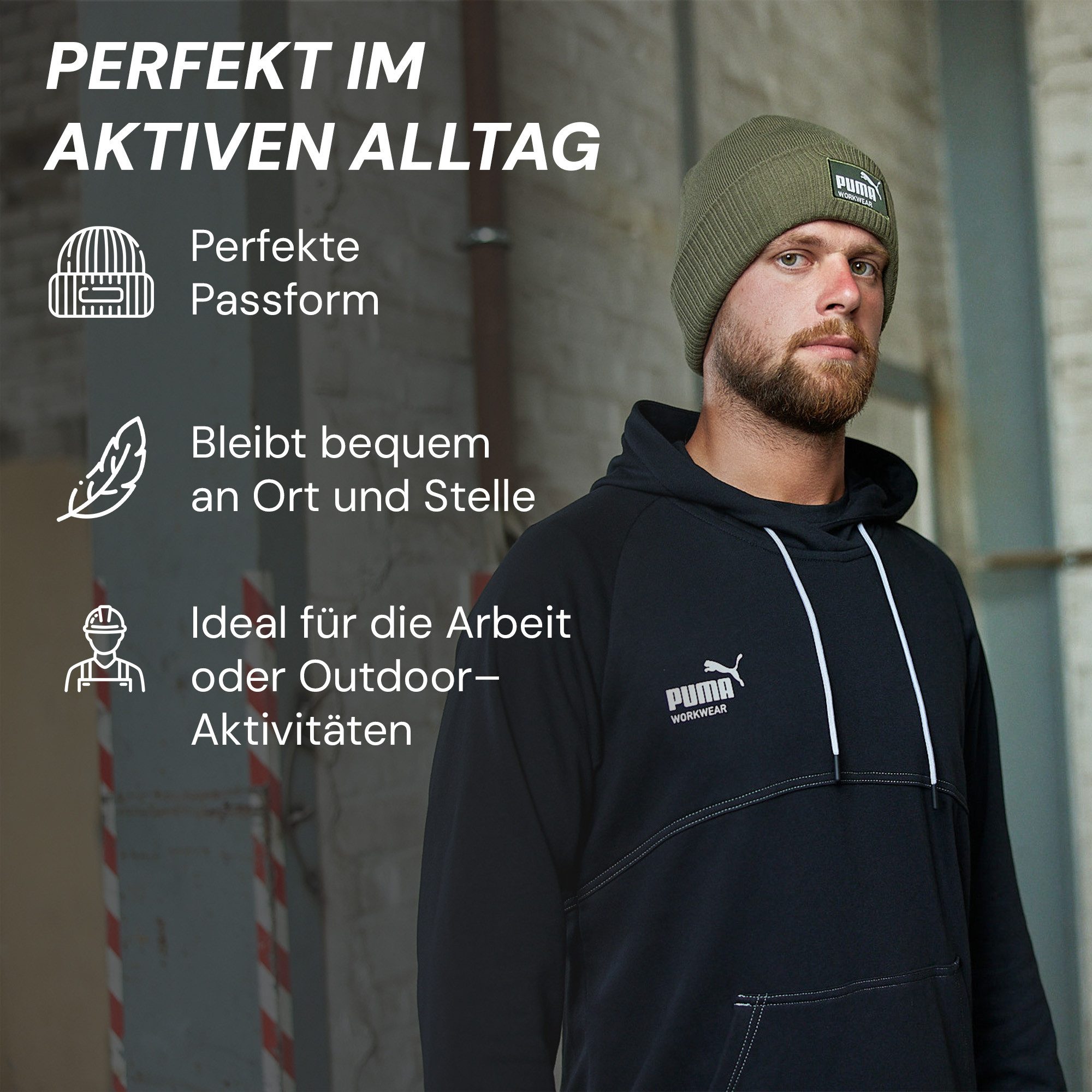 PUMA Workwear Beanie Mütze Herren Winter - Strickmütze mit Wärmepolsterung für die Ohren Atmungsaktive & Elastische Wintermütze Perfekt für Outdoor Aktivitäten – Bild 4 von 5