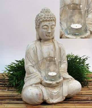 NOOR LIVING Teelichthalter Buddha (1 St), mit Teelichtglas, Höhe 40 cm