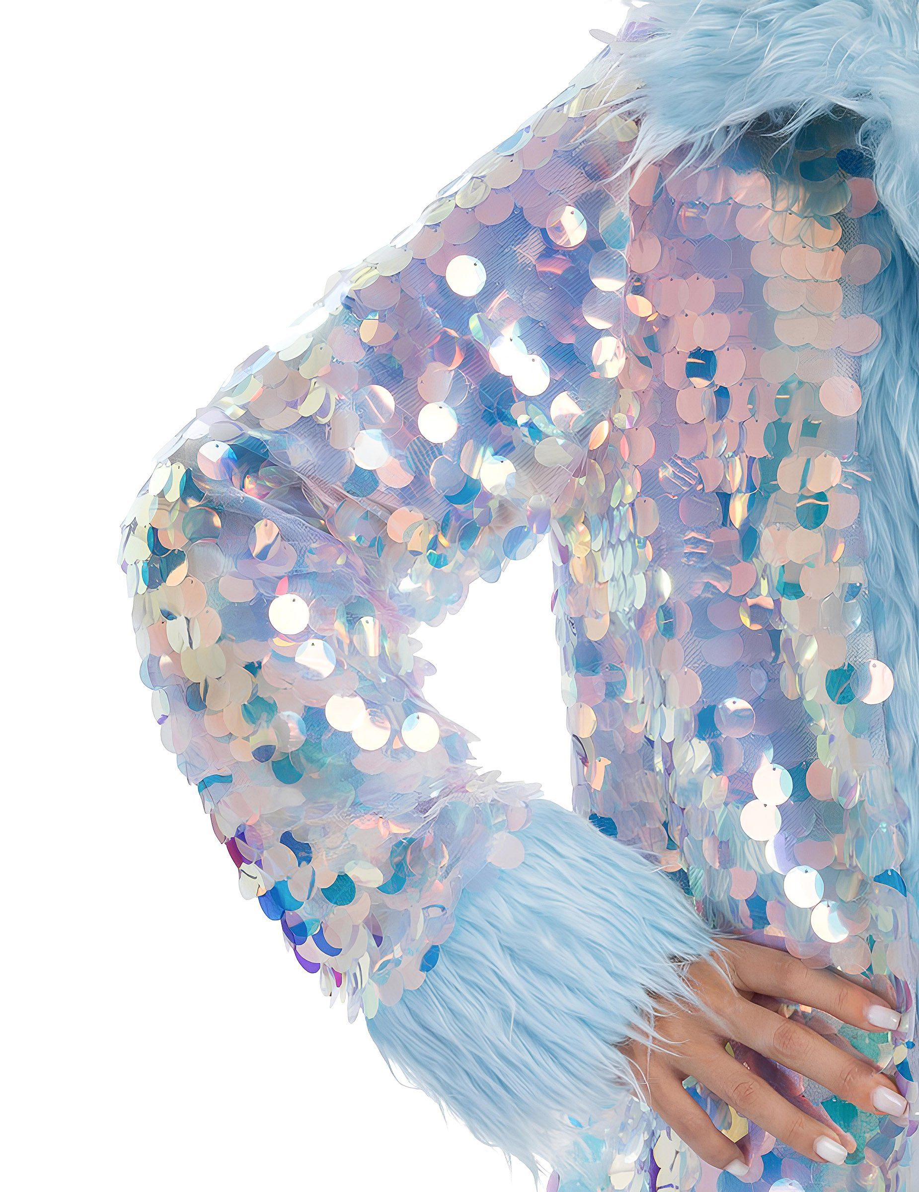 CHAKS Partyanzug Wendemantel mit Pailletten und Kunstfell für Erwachsene blau