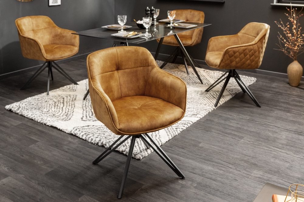 riess-ambiente Polsterstuhl EUPHORIA senfgelb/schwarz – Samt, drehbar, Metall-Füße, mit Armlehne (Einzelartikel, 1 St), mit 180° Drehfunktion und Autoreturn – ideal für elegante Esszimmer