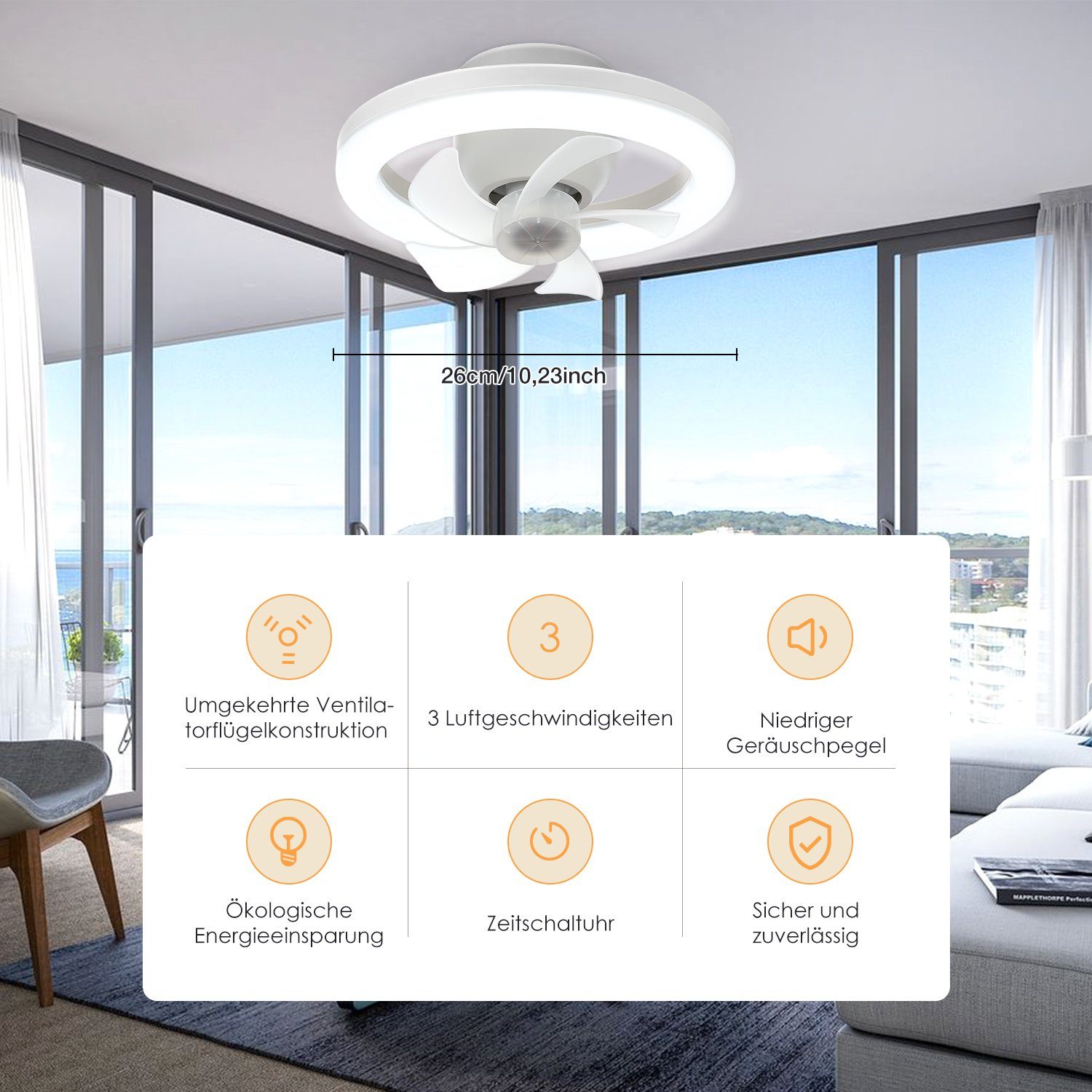 oyajia LETGOSPT Deckenventilator LED Schlafzimmer mit Oszillierender Wohnzimmer Fan, Fernbedienung, Geschwindigkeiten,E27 mit Deckenlampe Deckenventilatoren Dimmbar Fan,3 35W