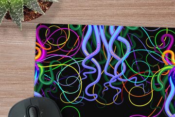 MuchoWow Gaming Mauspad Oktopus - Regenbogen - Neon - Abstrakt - Muster (1-St), Mousepad mit Rutschfester Unterseite, Gaming, 40x40 cm, XXL, Großes