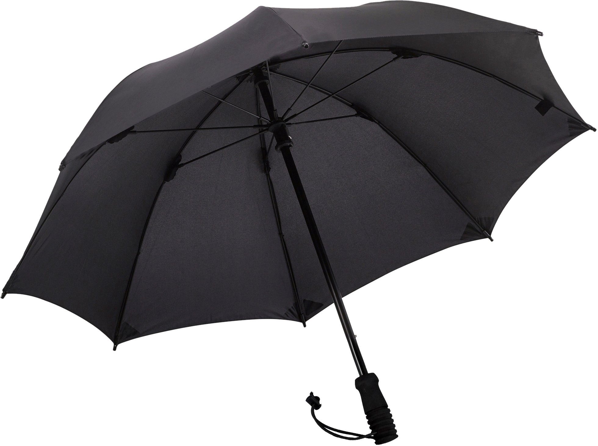 EuroSCHIRM® Stockregenschirm Swing Hüftgurt werden handsfree, schwarz, getragen handfrei und an mit Kann befestigt handfrei jedem tragbar, Rucksack