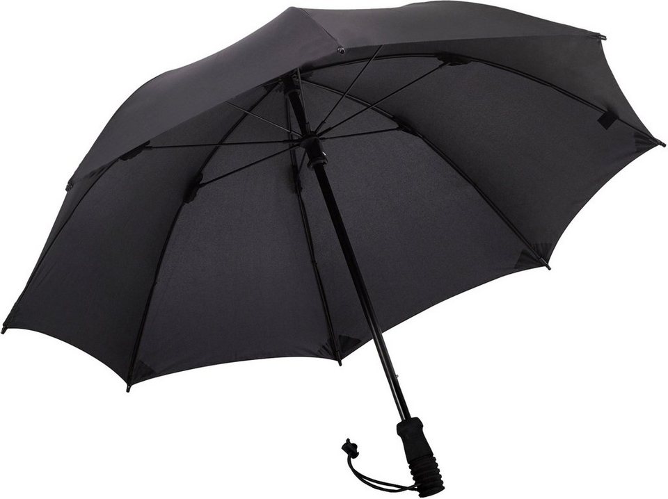 EuroSCHIRM® Stockregenschirm Swing handsfree, schwarz, handfrei tragbar,  Kann an jedem Rucksack mit Hüftgurt befestigt und handfrei getragen werden