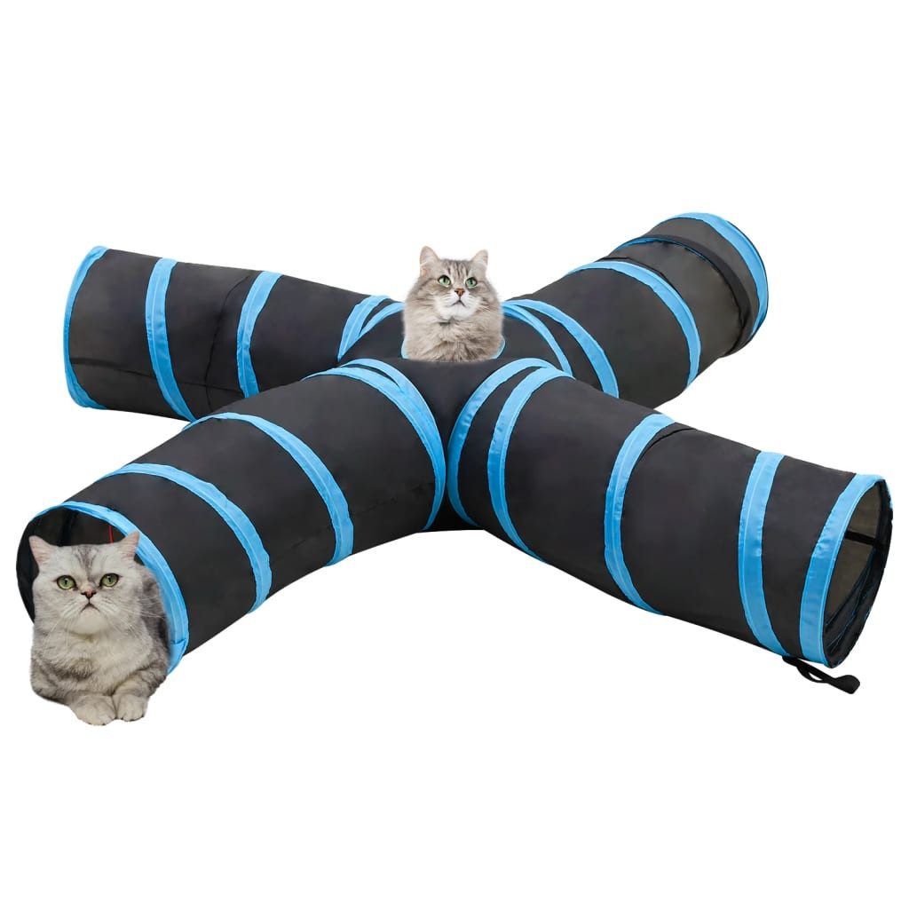 vidaXL Spieltunnel, Katzentunnel 4-Wege Schwarz und Blau 25 cm Polyester