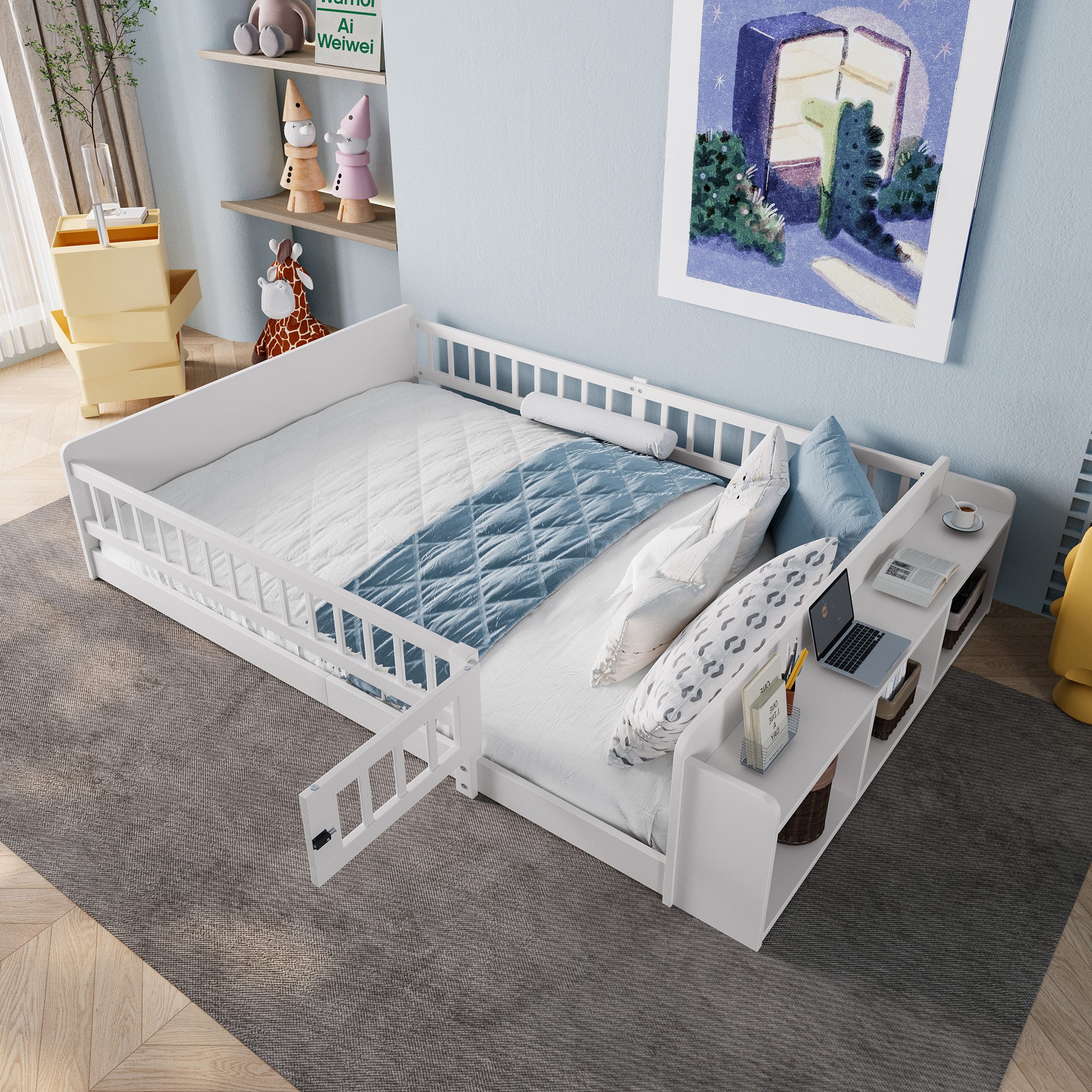 Flieks Kinderbett, Holzbett Bodenbett Doppelbett 140x200cm günstig online kaufen