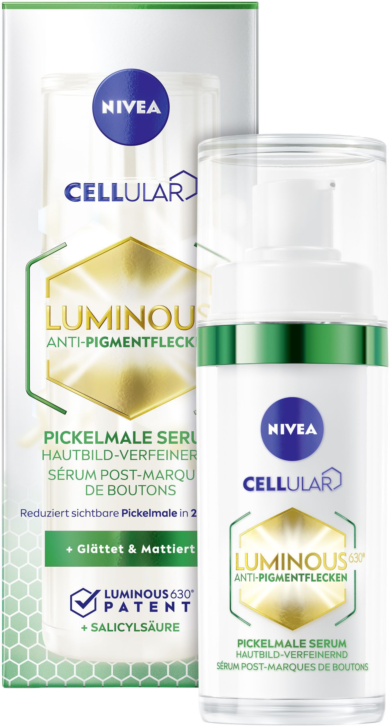Nivea Gesichtsserum LUMINOUS630 ANTI-PIGMENTFLECKEN PICKELMALE SERUM, mit Salicylsäure, glättet die Haut