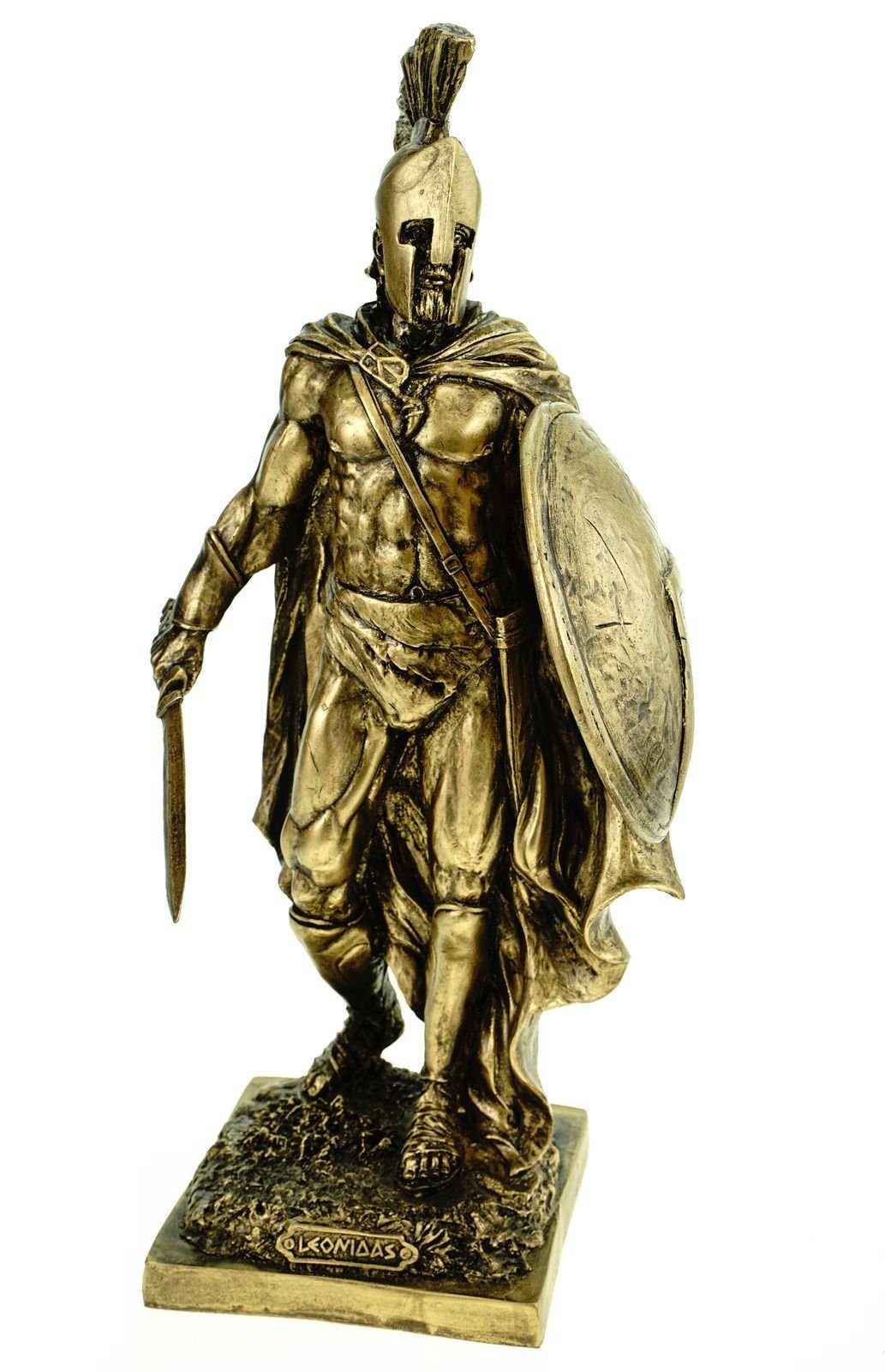Figur von Schwert Alabaster König Kremers mit 35 Dekofigur Sparta Leonidas cm Schild und goldfarben Schatzkiste