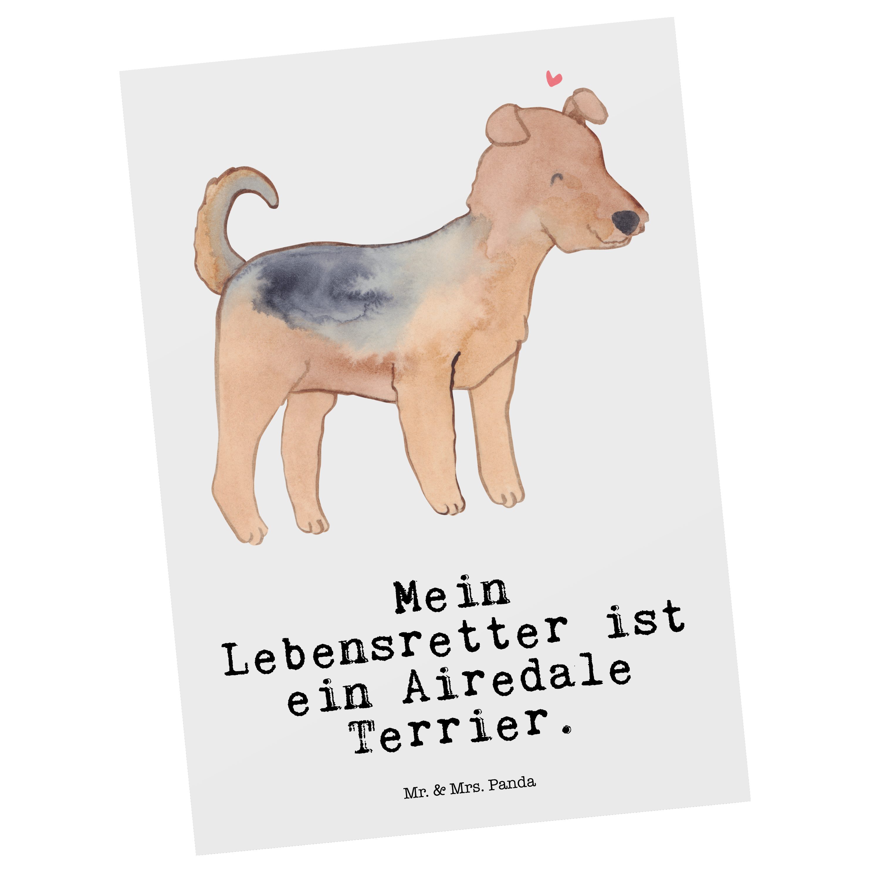 Mr. & Mrs. Panda Postkarte Airedale Terrier Lebensretter - Weiß - Geschenk, Rassehund, Karte, Ge
