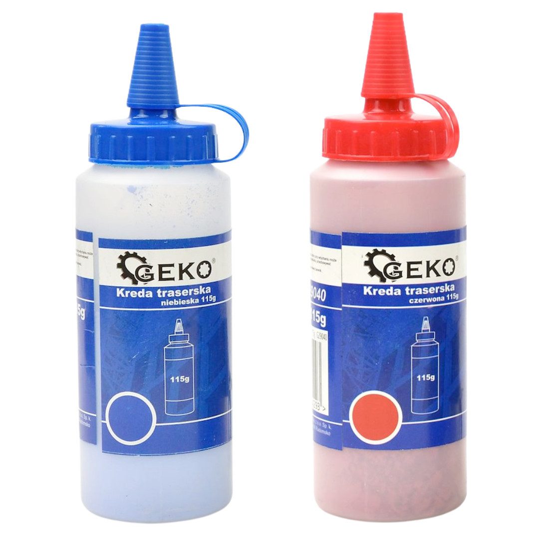 GEKO Kreidefarbe Kreidepulver für Schlagschnur 115 g Markierpulver Blau oder Rot, 115 g Inhalt, Schraubflasche