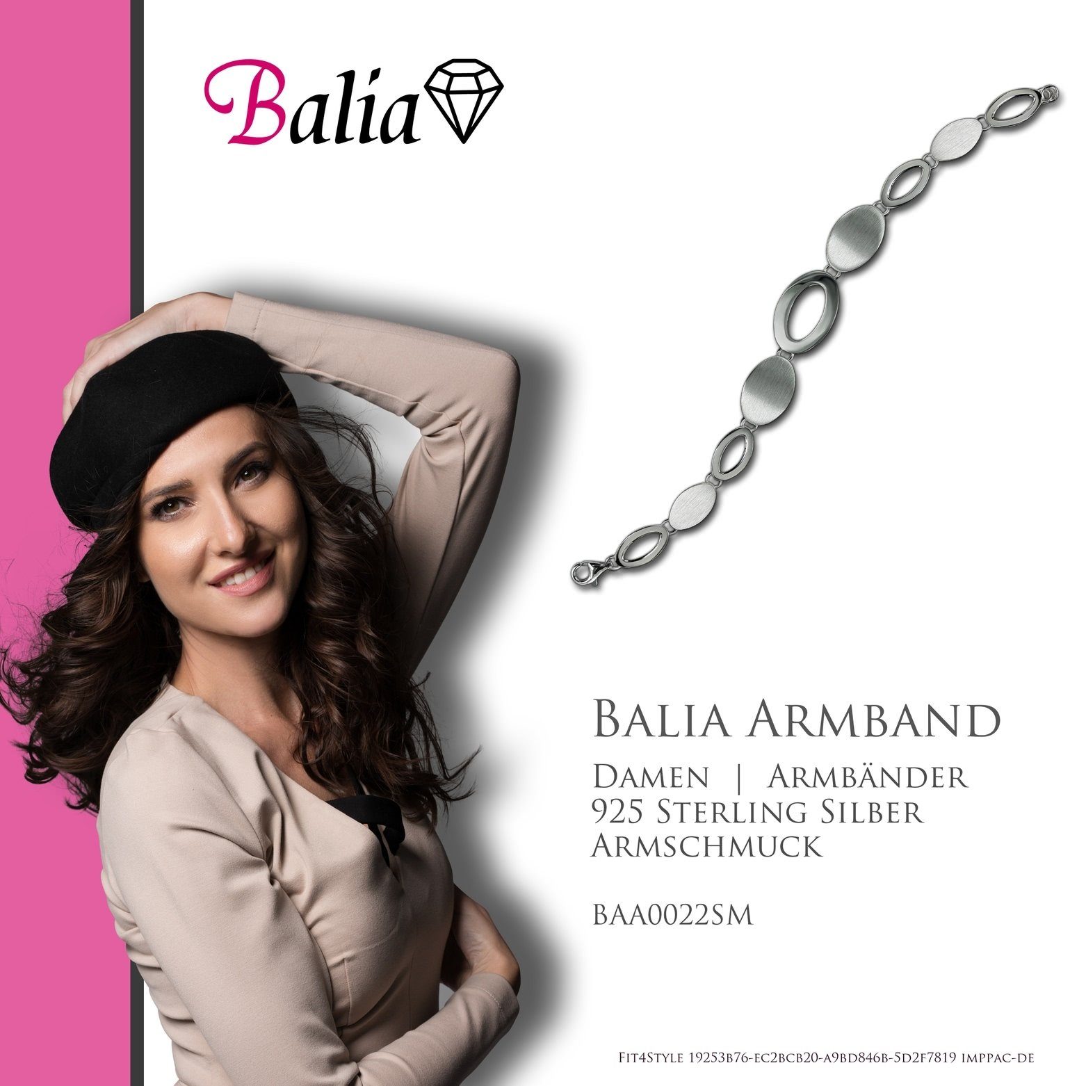 Damen Balia silber 925 19,5cm, Balia Damenarmband (Dream) 925 Silber, Farbe: matt/glanz Silberarmband Silber Sterling (Armband), ca. Armband