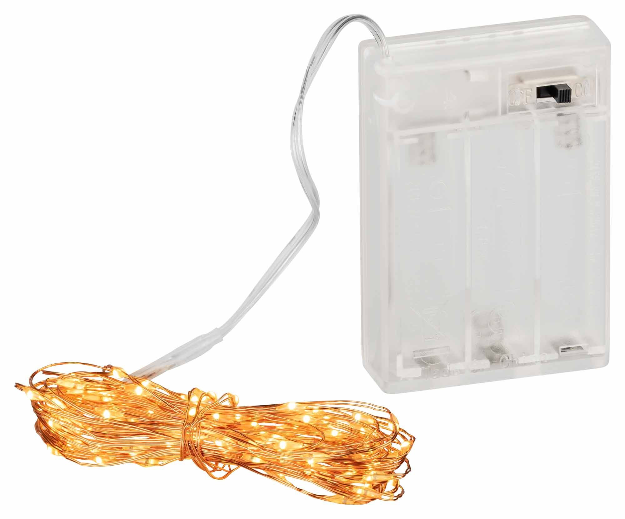 Timer warm 100 BV LED-Lichterkette LED Wire, 4,95m classic LED kupferfarben Coen Deco Draht Batterie Bakker