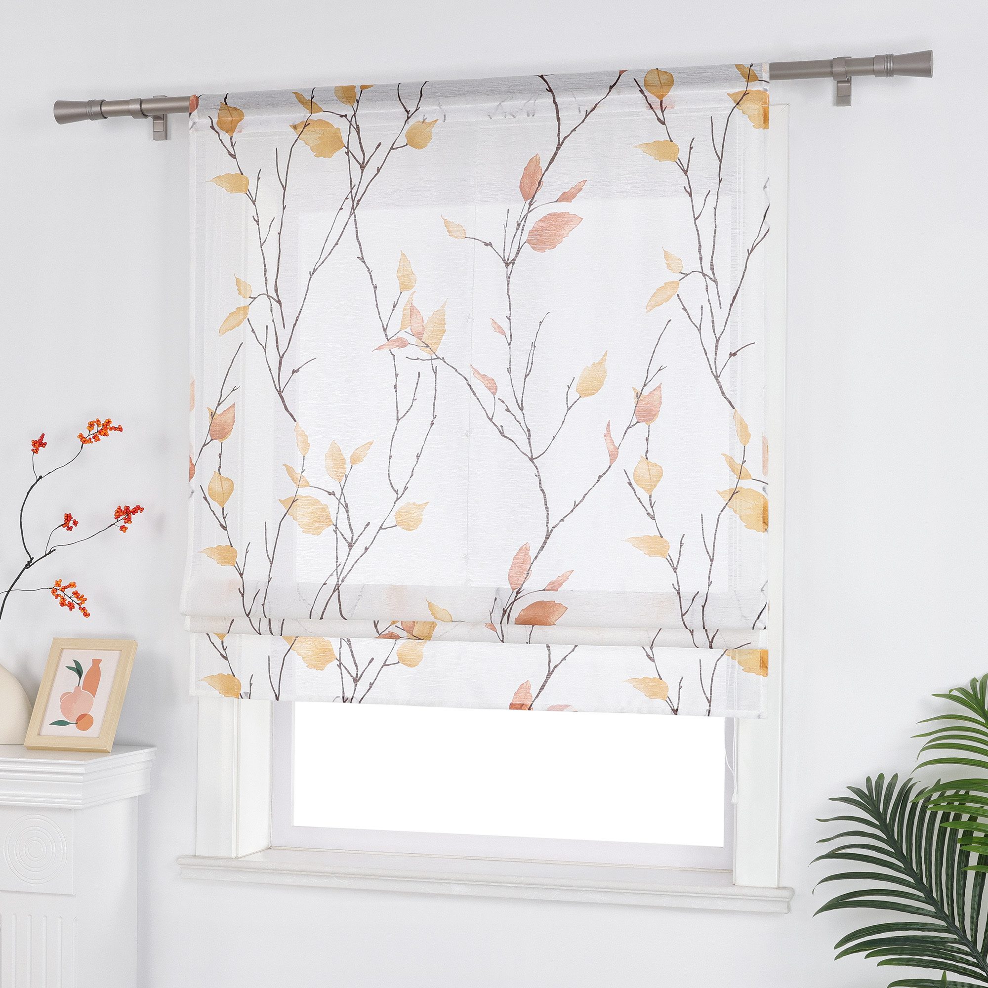 Joyswahl Raffrollo, mit Stangendurchzug, ohne bohren, mit Zweig und Blattmo günstig online kaufen