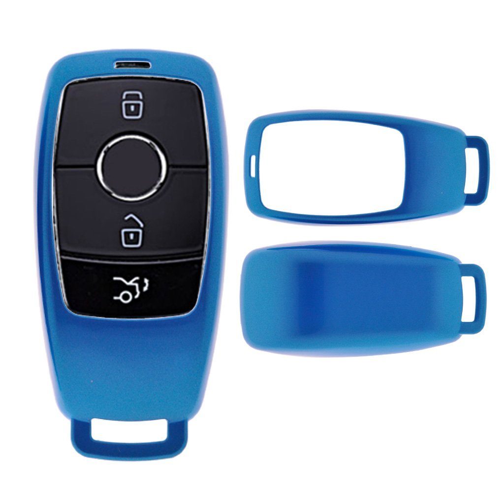 mt-key Schlüsseltasche Autoschlüssel Hardcover Schutzhülle Metallic Blau,  für Mercedes Benz E-Klasse W213 S213 C238 KEYLESS SMARTKEY