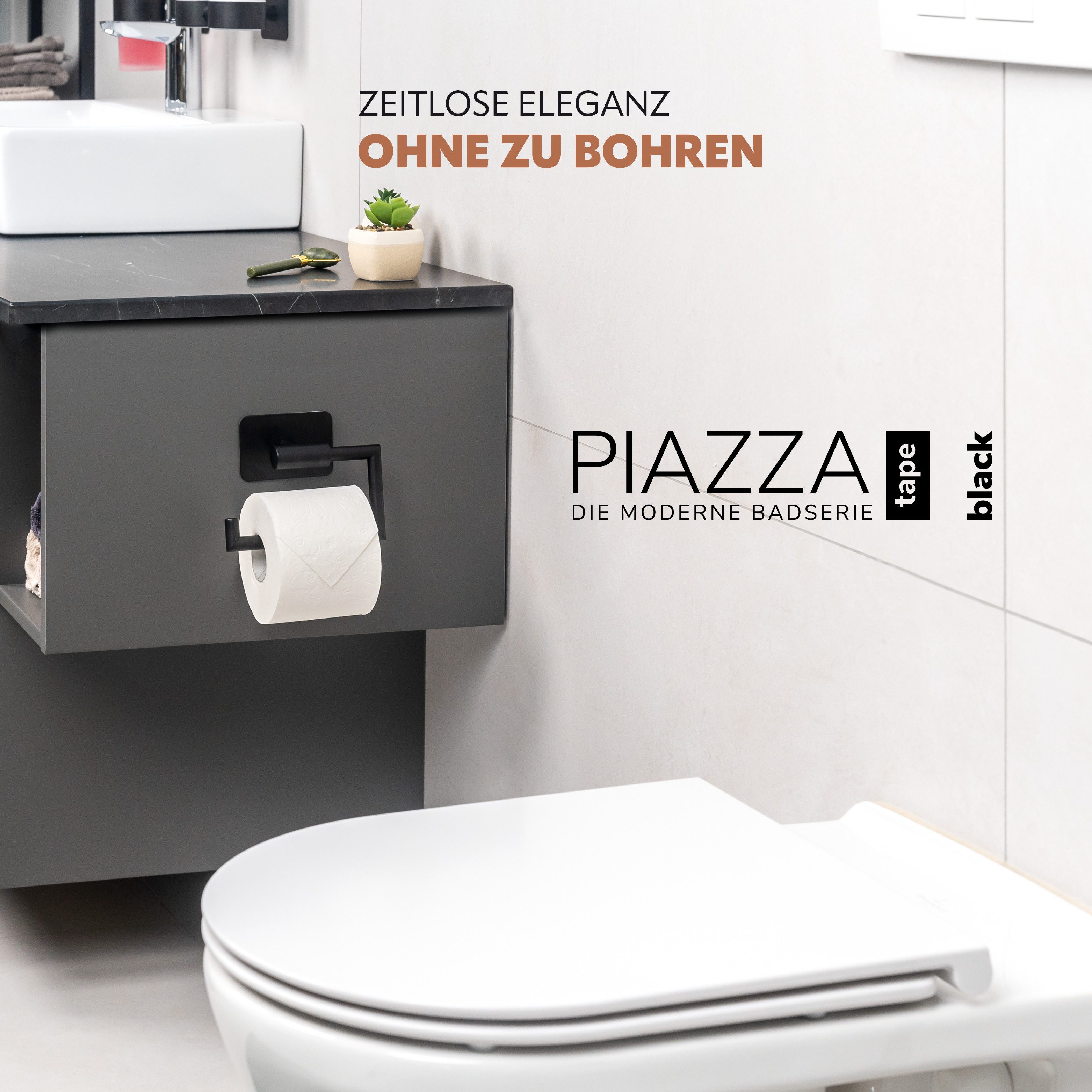 bremermann Toilettenpapierhalter Bad-Serie PIAZZA BLACK TAPE - mit Klebepad günstig online kaufen