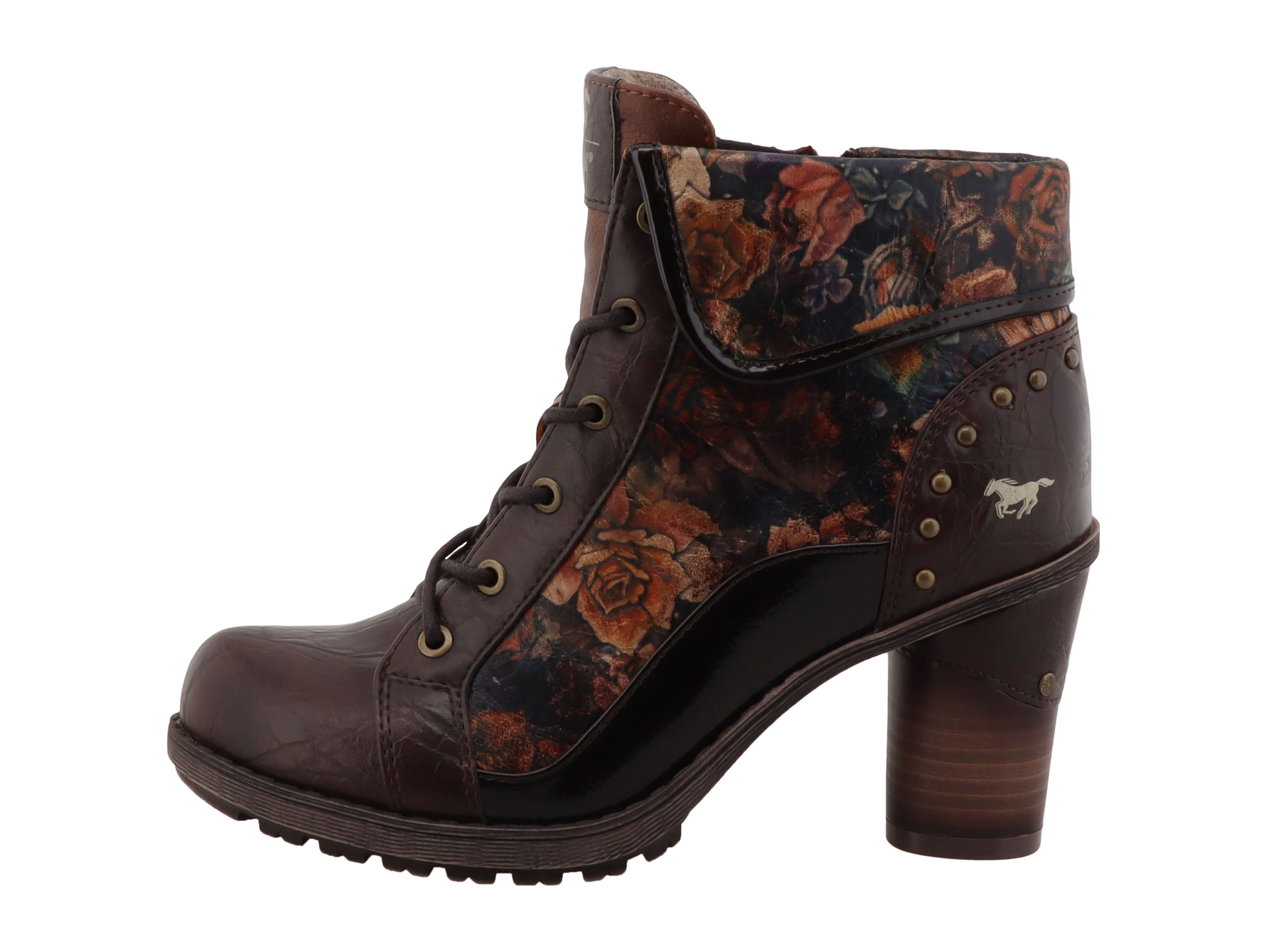 Mustang Shoes Mode-Stiefel Stiefelette Blockabsatz, Schnürboots mit umschlagbarem Kragen