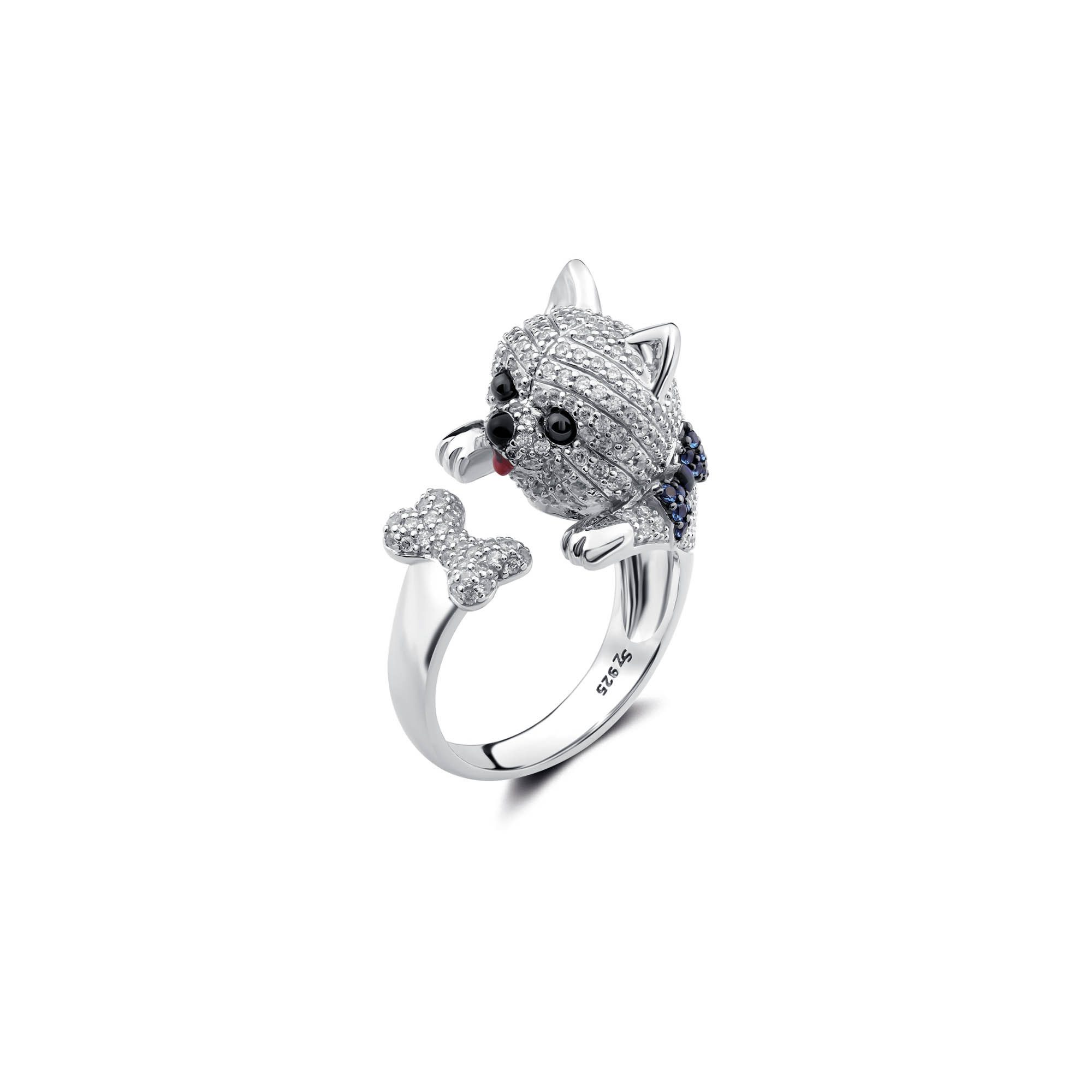 Seinerzeit FLORA & FAUNA Silberring Felix Hunde Ring (1-tlg), Material: 925 Sterling Silber, rhodiniert, geschwärzt mit Emaille