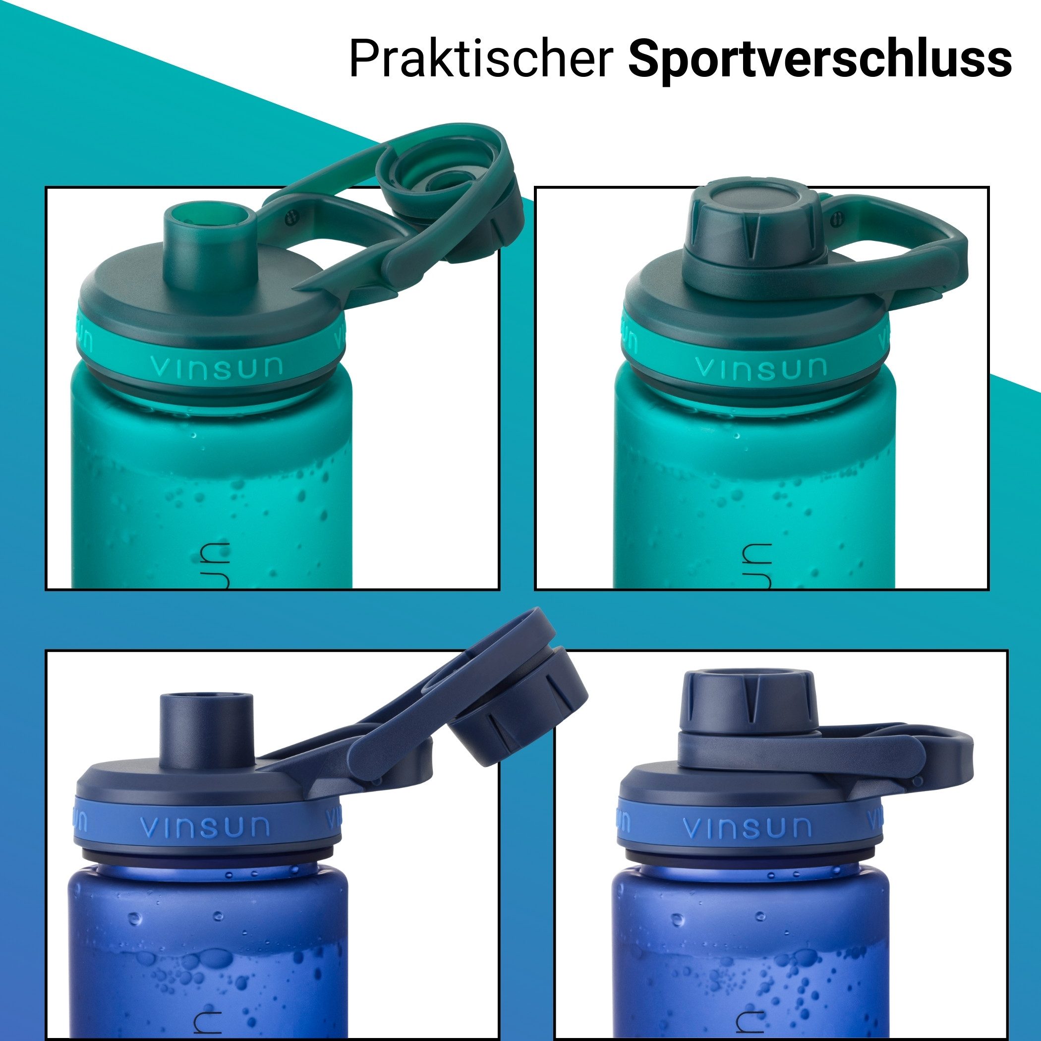 Vinsun Trinkflasche Sportflasche 750ml - Wasserflasche BPA frei & Kohlensäure geeignet, Auslaufsicher, bruchsicher, wiederverwendbar, leicht, Tritan Flasche