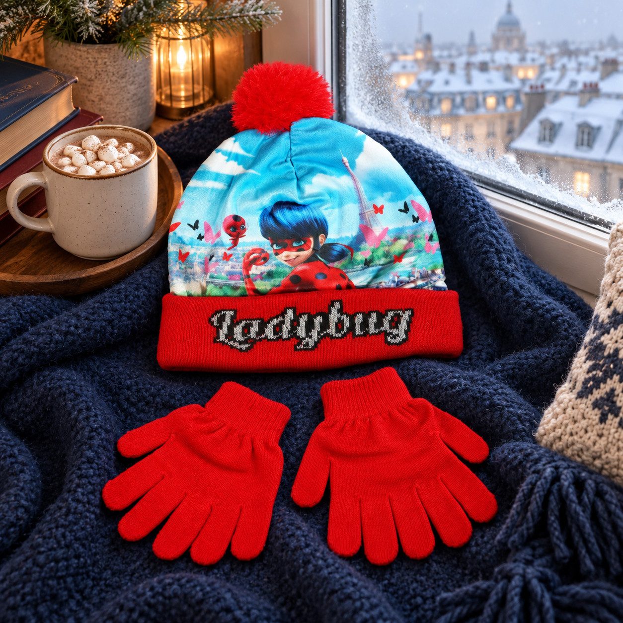 Miraculous - Ladybug Bommelmütze Miraculous Ladybug Kinder 2tlg Set Wintermütze plus Handschuhe Gr. 52 bis 54