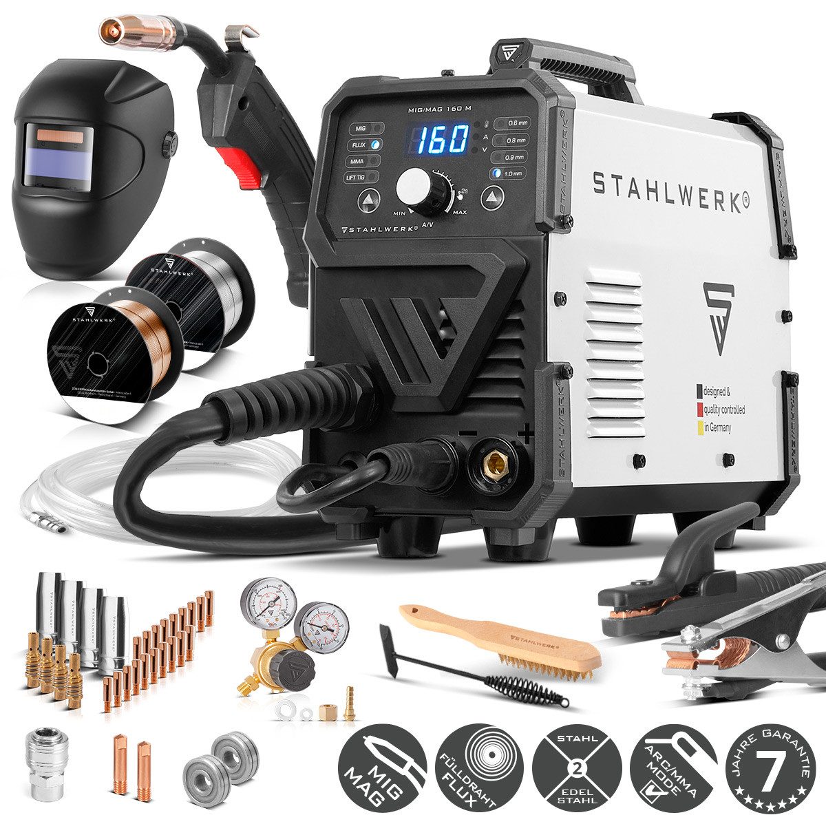 STAHLWERK Schutzgasschweißgerät MIG MAG 160 M Vollsynergisch - Vollausstattung, 40 - 160 A, Packung, 1-tlg., Vollausstattung, mit echten 160 Ampere
