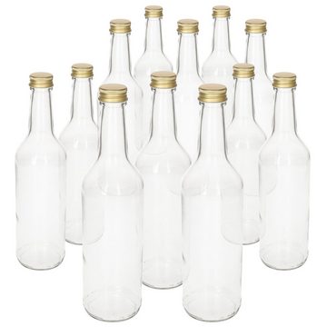 MamboCat Einmachglas 12er Set Geradhalsflasche 500 ml + Schraubverschluss Gold, Glas