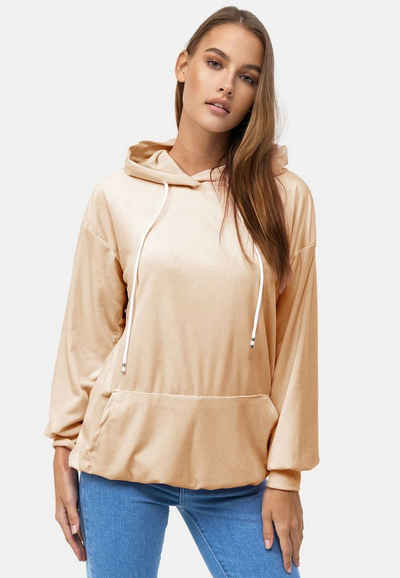 enflame Hoodie Langer Kapuzen Pullover Oversized Hoodie Kleid Velours Sweatshirt (1-tlg) 3873 in Beige