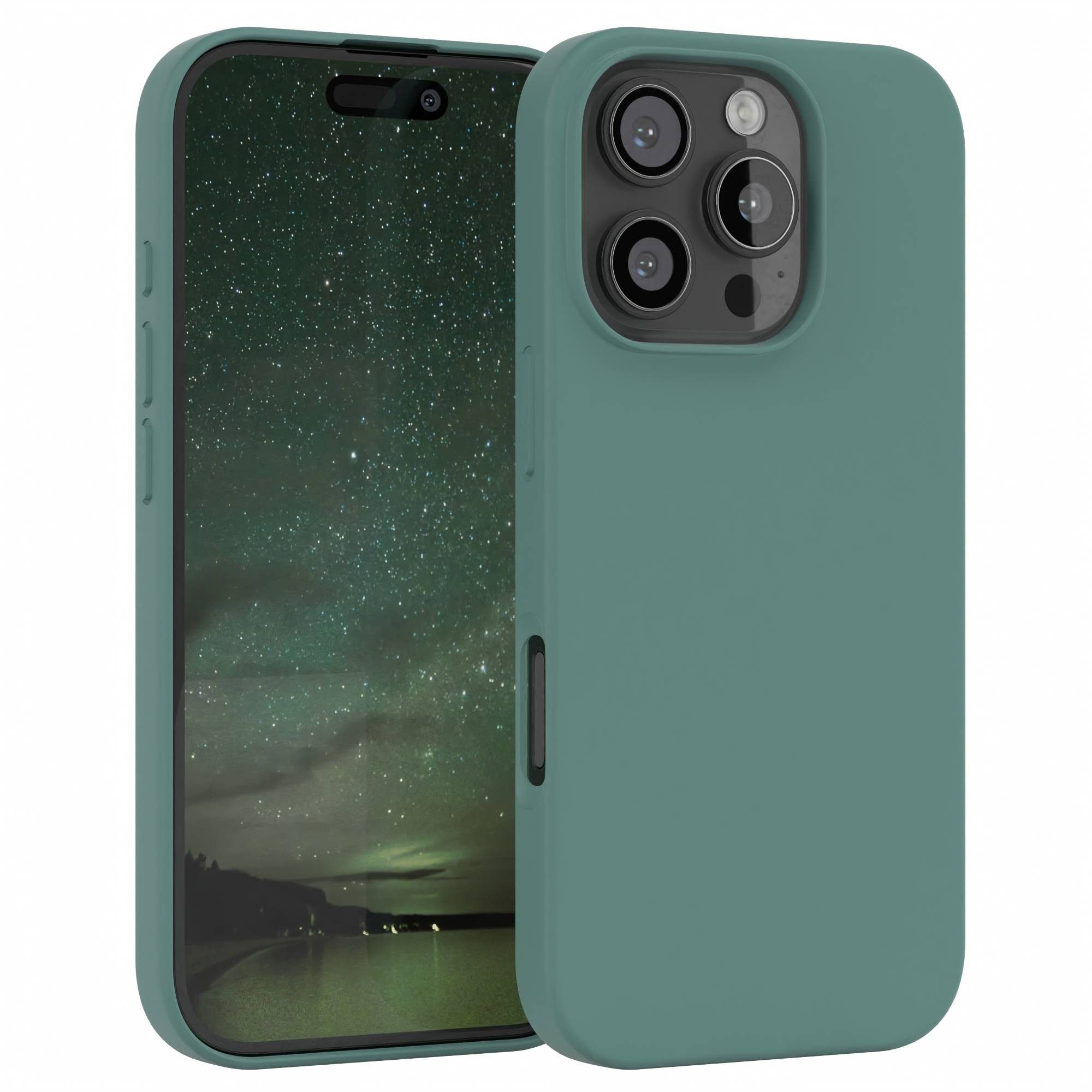 EAZY CASE Handyhülle Premium Silikon Case für Apple iPhone 16 Pro 6,3 Zoll, Schutzhülle mit Kameraschutz Back Cover Bumper Case Case Dunkelgrün