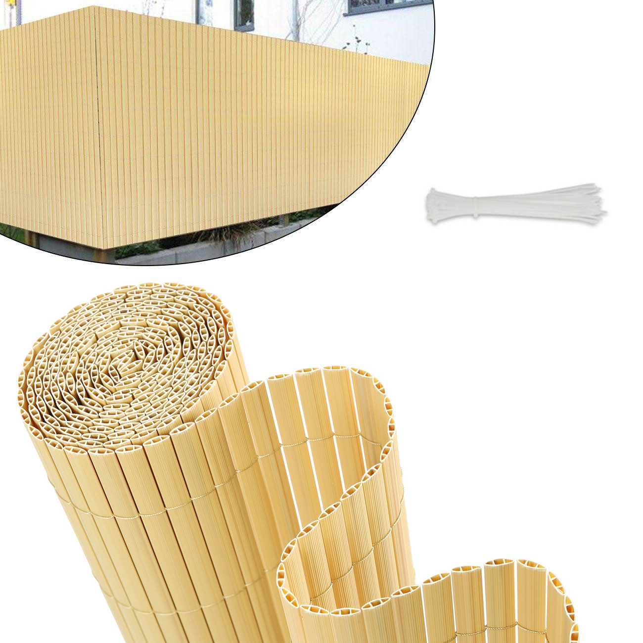 Sekey Balkonsichtschutz PVC Sichtschutzmatte Grau Bambus Sichtschutz Balkon ohne Bohren Zaun Sichtschutz, Windschutz, Sonnenschutz für Balkon, Garten, Terrasse