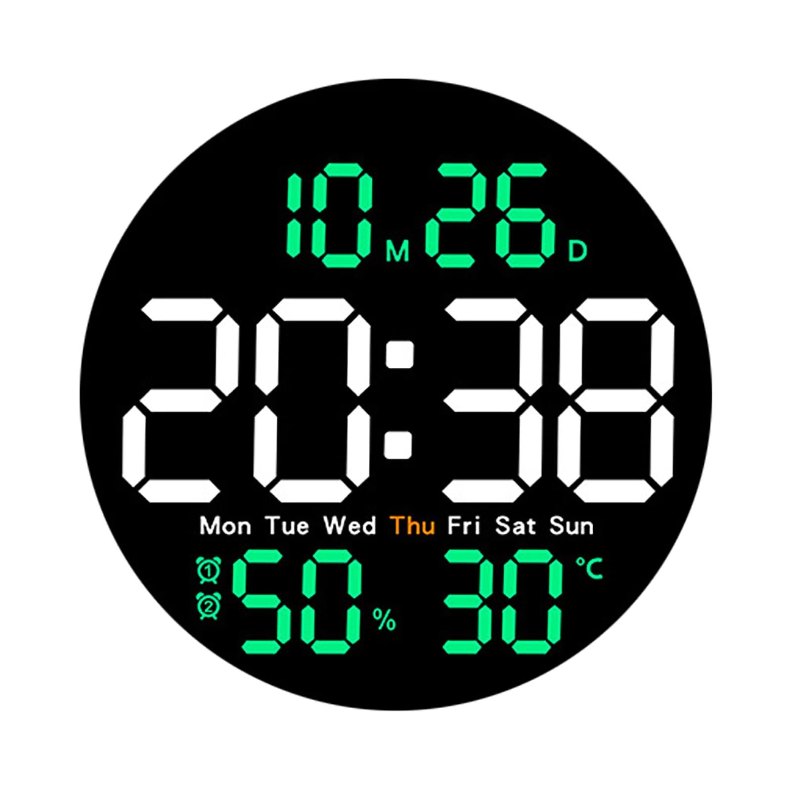 GarveeMore Wanduhr LED DigitalWanduhr, mit Temperatur, Feuchtigkeit, mit Fernbedienung