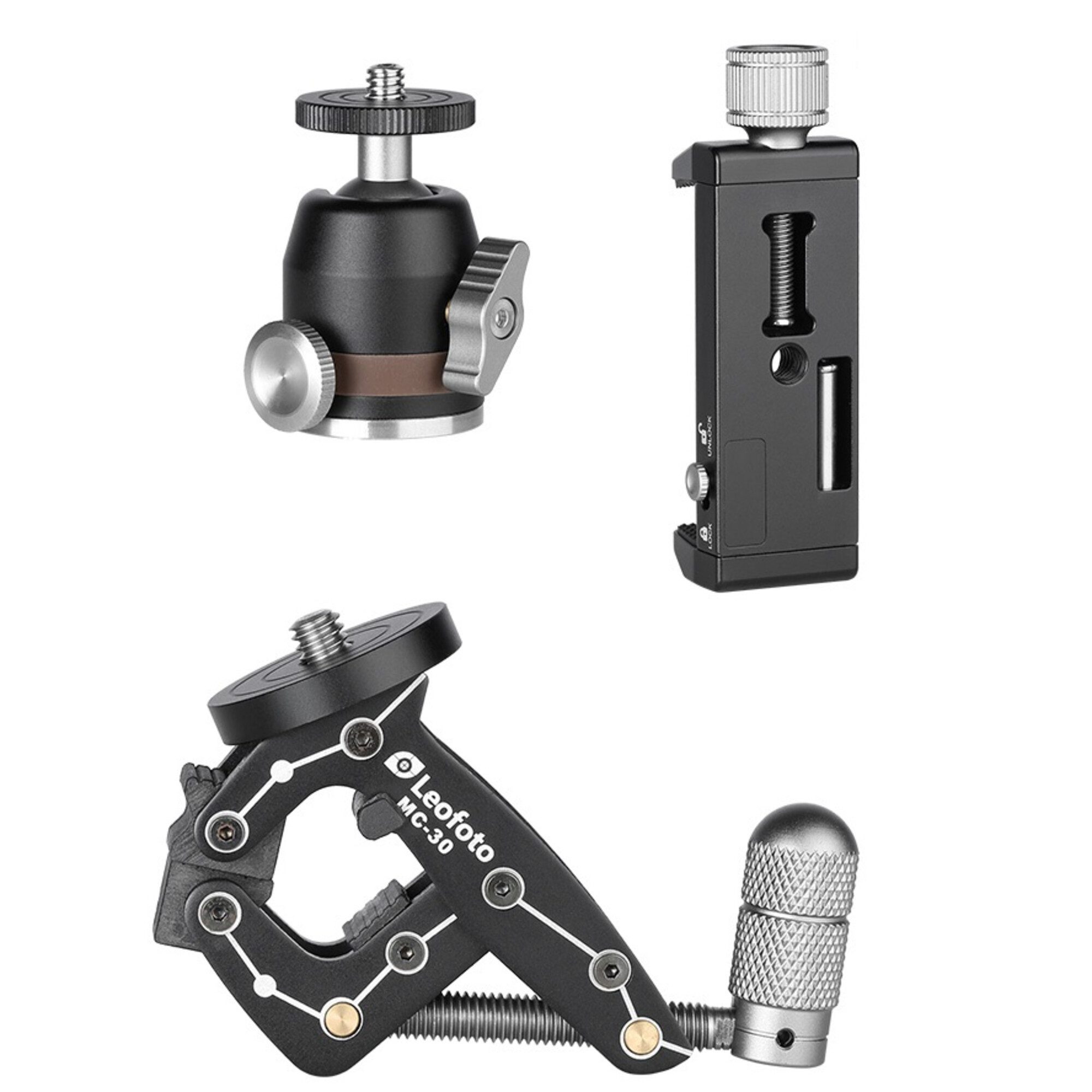 Leofoto Leofoto Stativ MC-30 Kit (PC-90II,MBH-19, MC-30) Klemme, Kugelkopf Kamerastativ