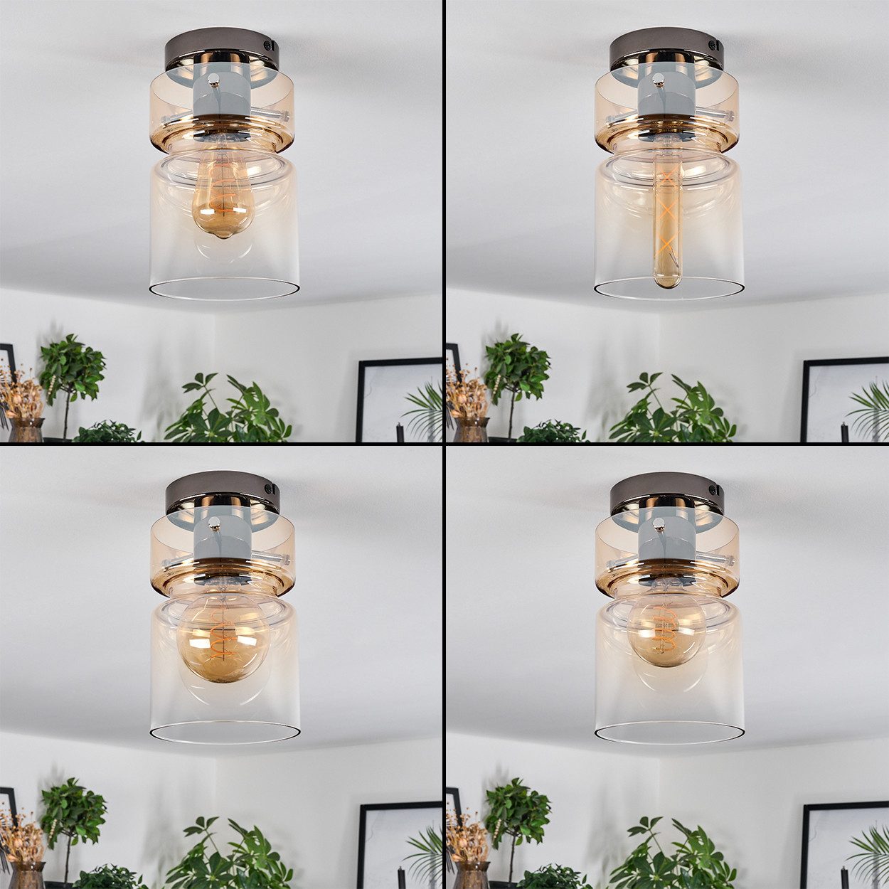 hofstein Deckenleuchte 1-flammige Deckenlampe aus Metall/Glas in Chrom/Rauc günstig online kaufen