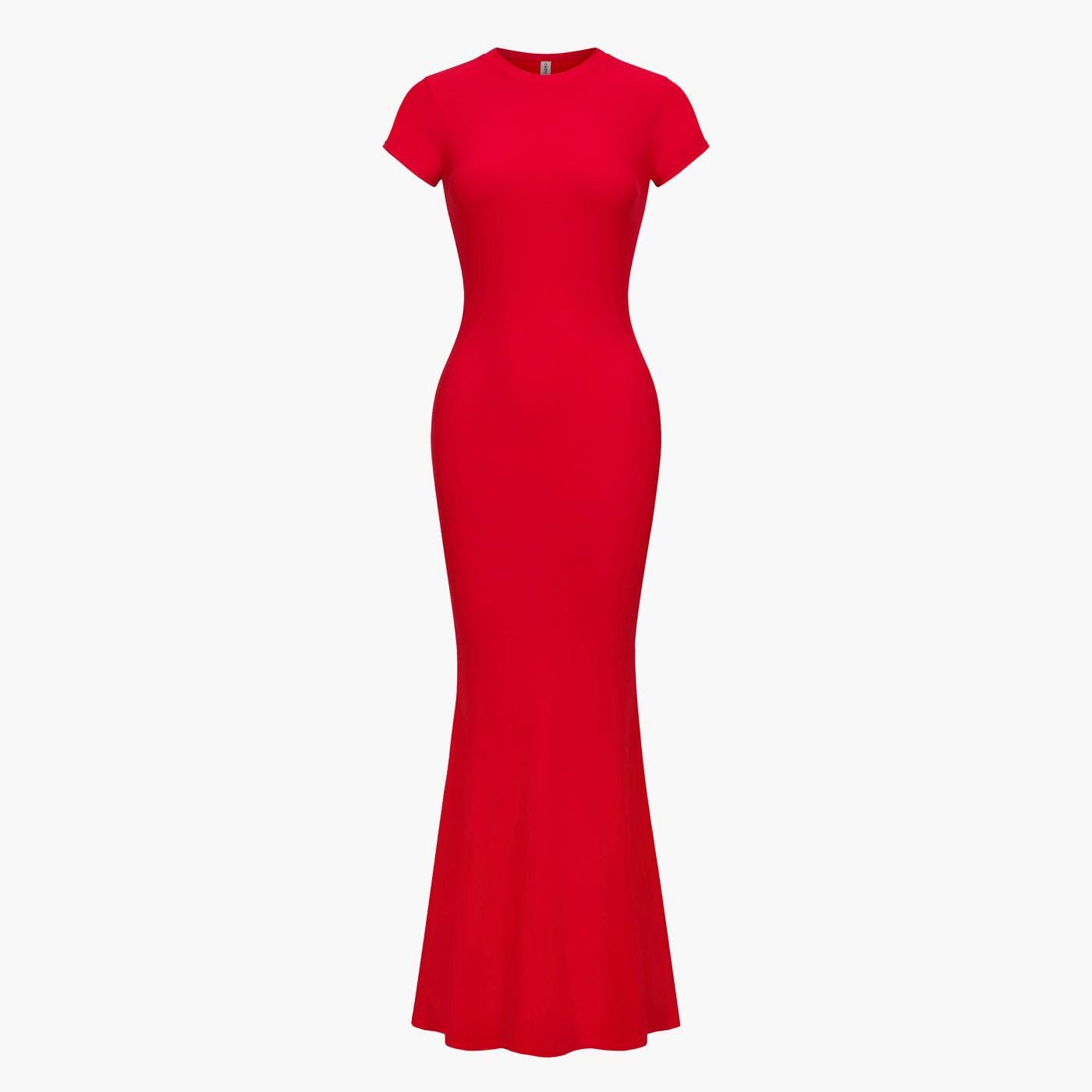 cfab by creamy fabrics Jerseykleid Ribbed T-Shirt Maxikleid-Fire Red-S (1-t günstig online kaufen