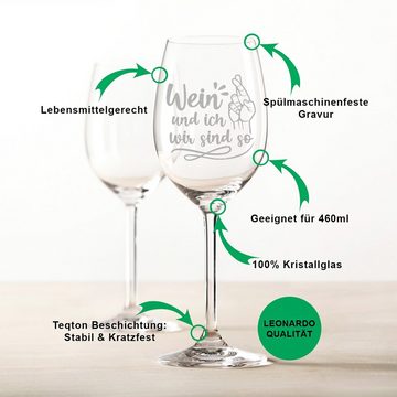 GRAVURZEILE Rotweinglas Leonardo Weinglas mit Gravur - Wein und ich wir sind so, Glas, graviertes Geschenk für Partner, Freunde & Familie